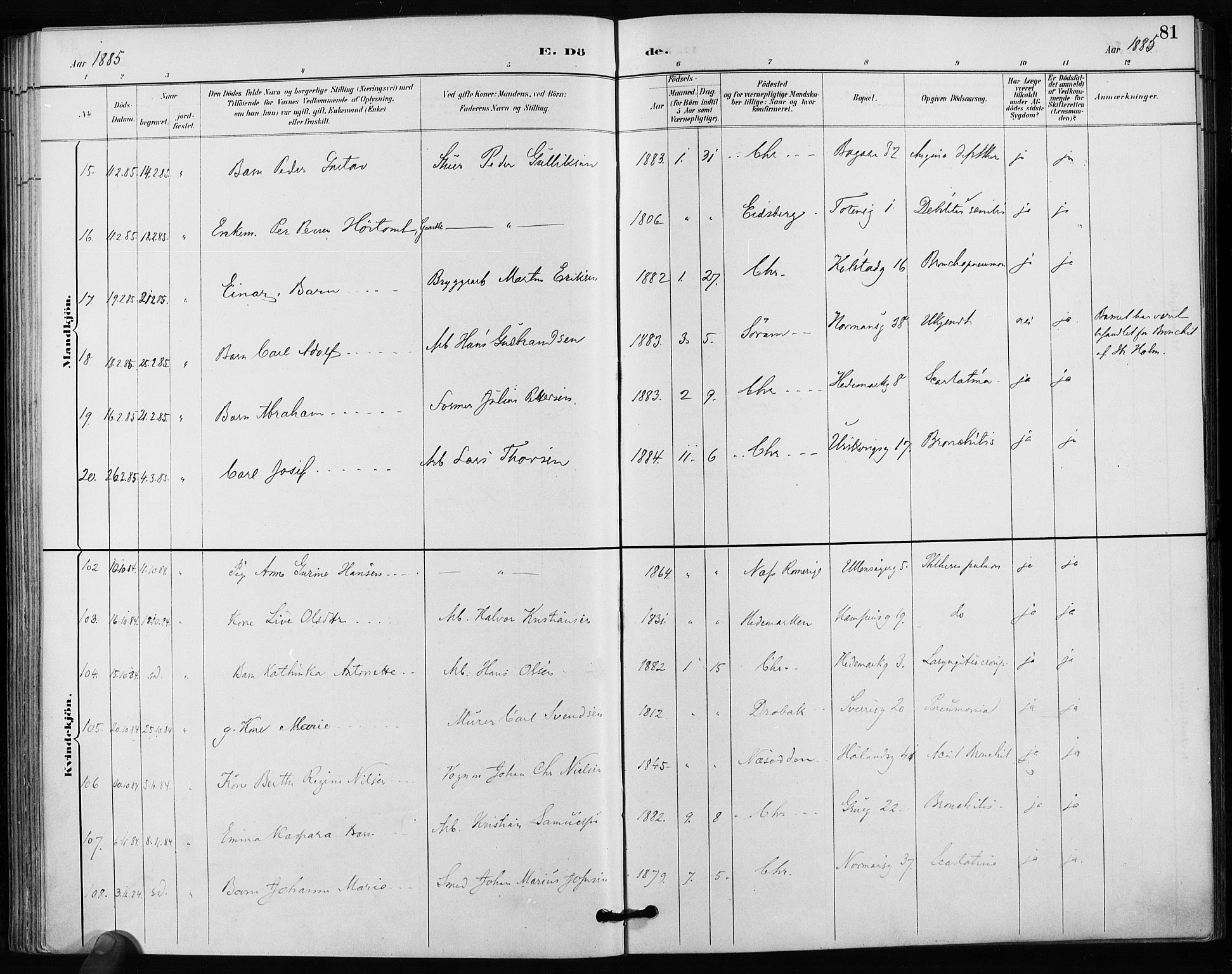 Kampen prestekontor Kirkebøker, SAO/A-10853/F/Fa/L0004: Parish register (official) no. I 4, 1885-1892, p. 81