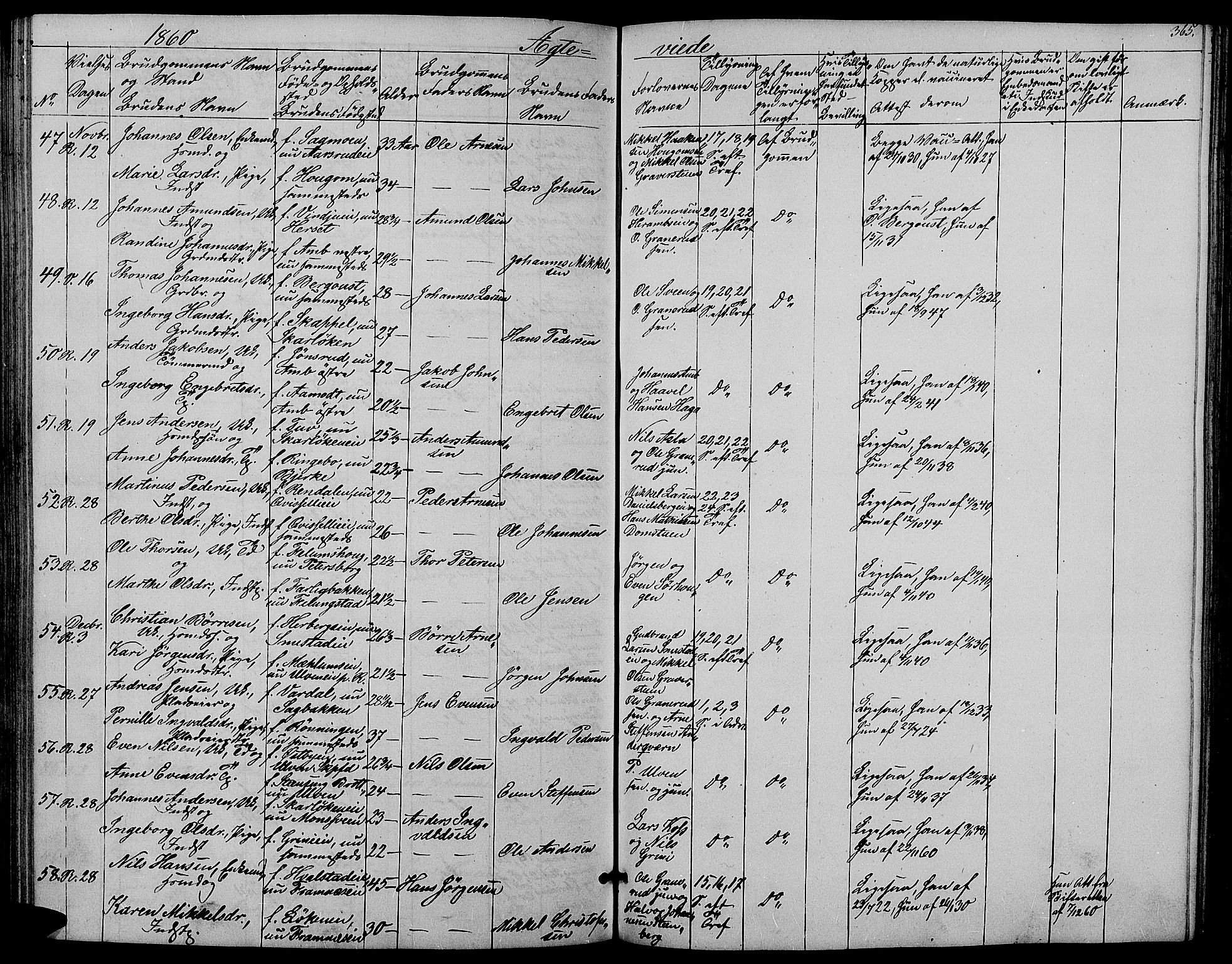 Ringsaker prestekontor, SAH/PREST-014/L/La/L0006: Parish register (copy) no. 6, 1851-1860, p. 365