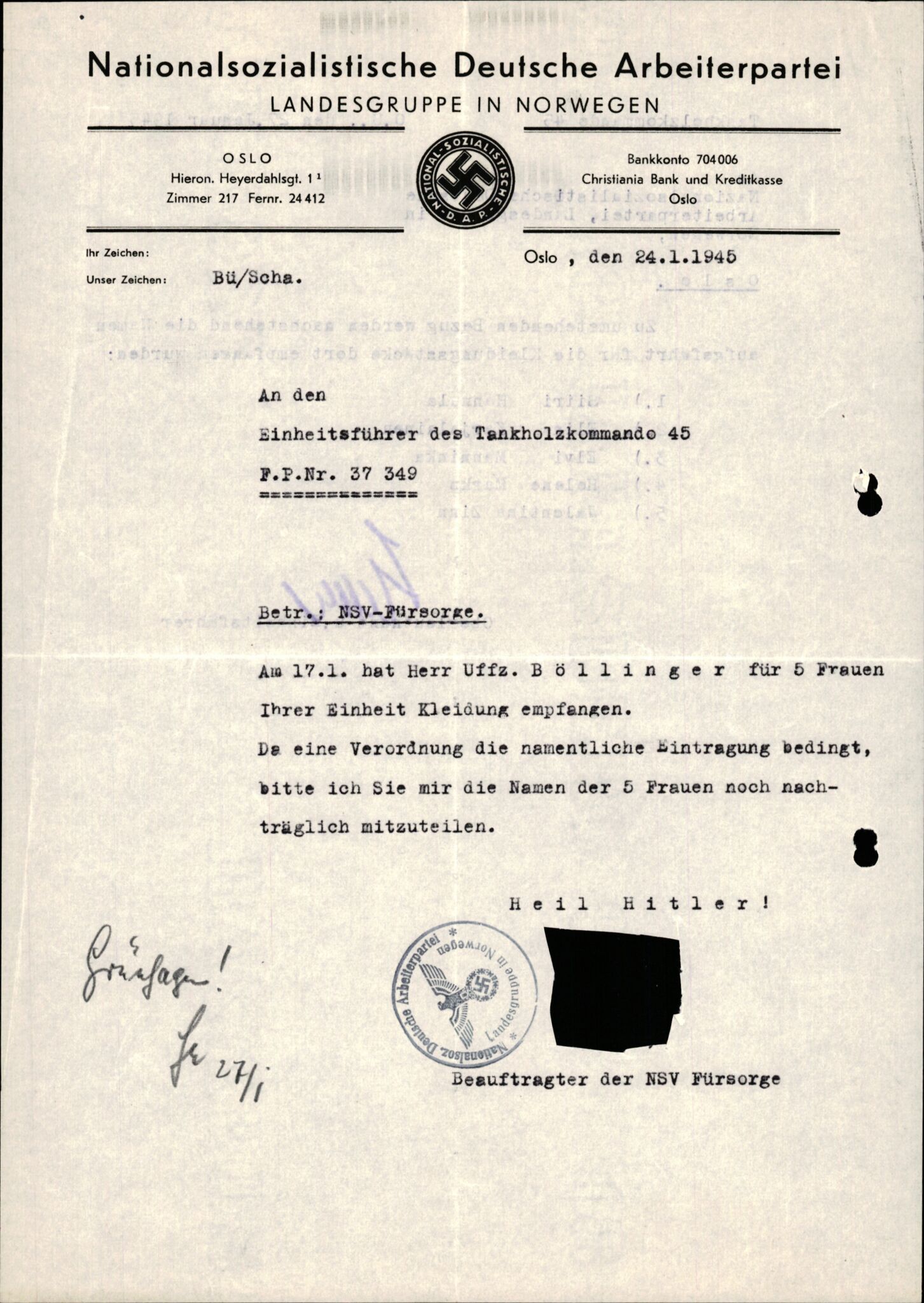 Forsvarets Overkommando. 2 kontor. Arkiv 11.4. Spredte tyske arkivsaker, AV/RA-RAFA-7031/D/Dar/Darb/L0015: Reichskommissariat - NSDAP in Norwegen, 1938-1945, p. 669