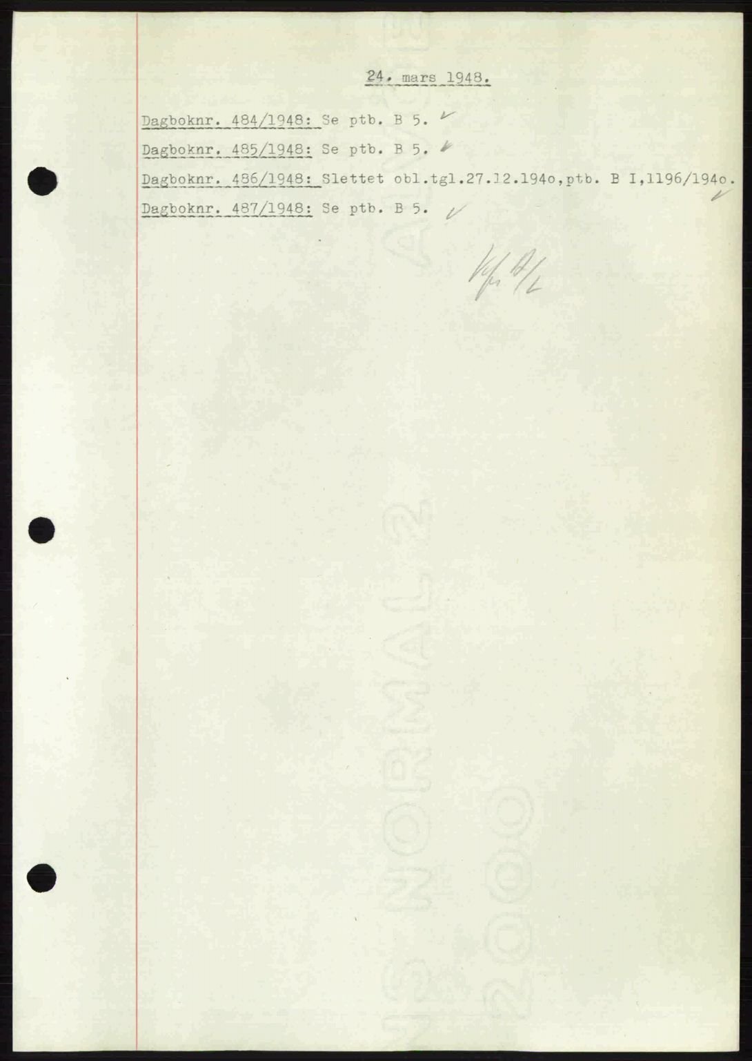 Nedenes sorenskriveri, SAK/1221-0006/G/Gb/Gba/L0059: Mortgage book no. A11, 1948-1948, Diary no: : 484/1948