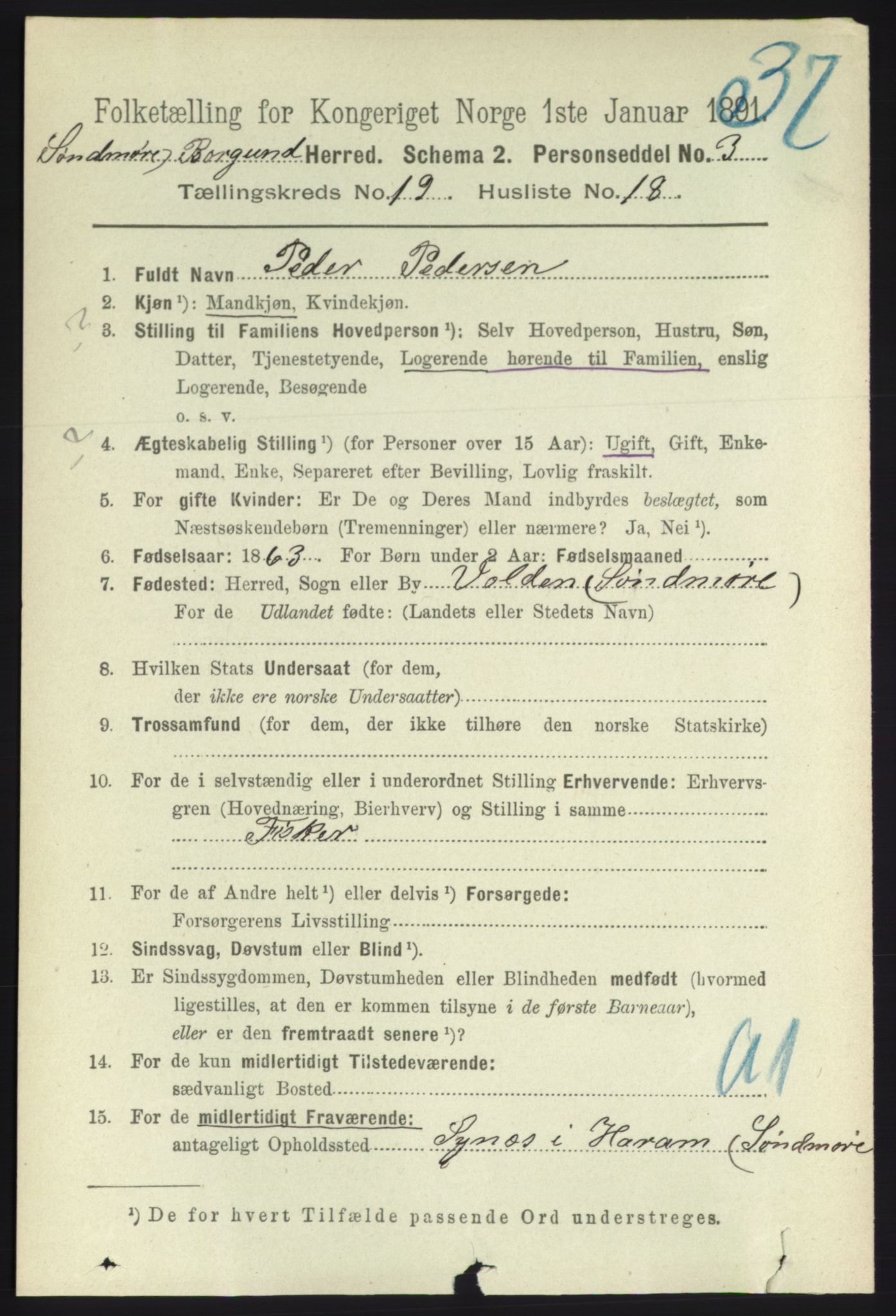 RA, 1891 census for 1531 Borgund, 1891, p. 6080