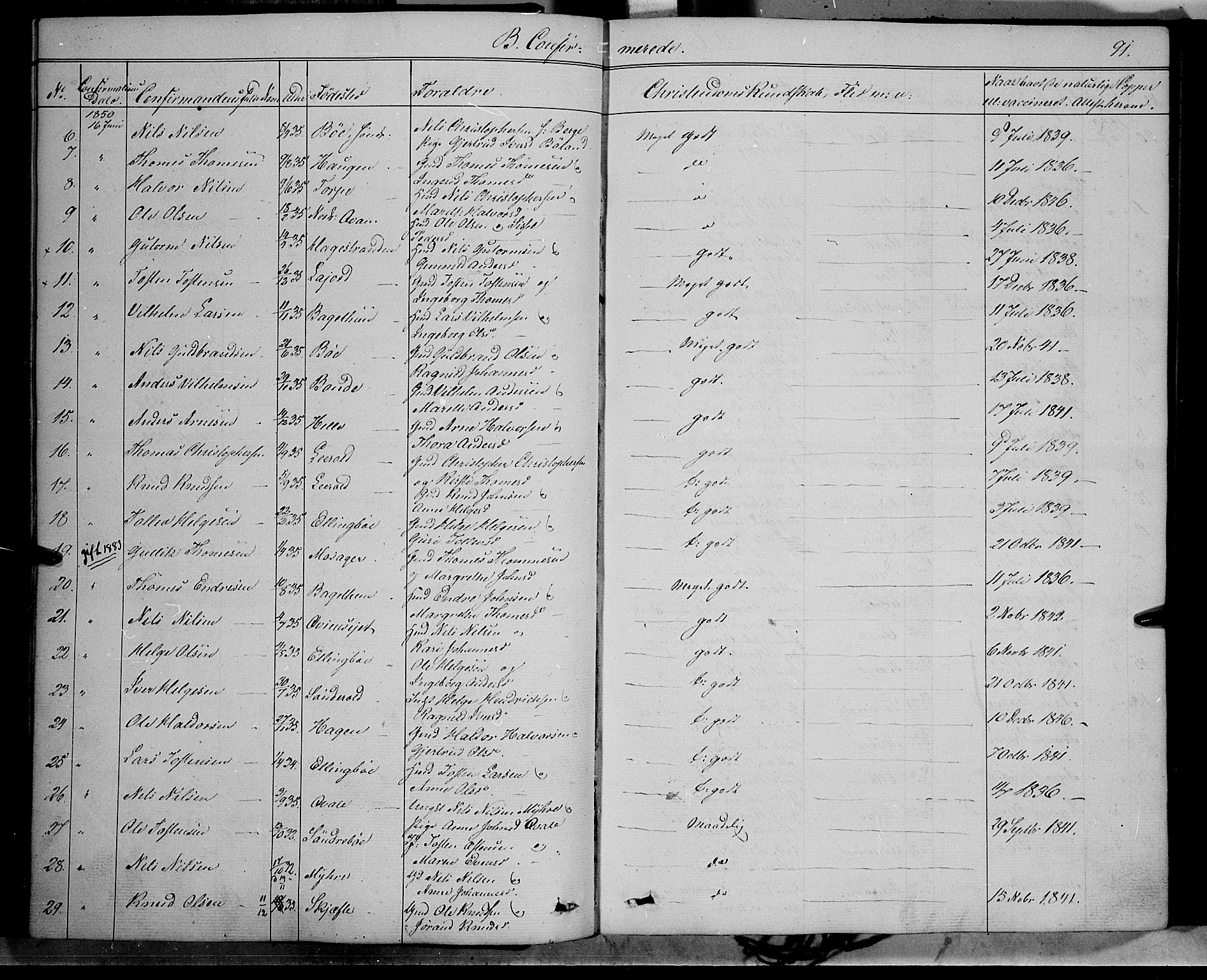 Vang prestekontor, Valdres, SAH/PREST-140/H/Ha/L0006: Parish register (official) no. 6, 1846-1864, p. 91