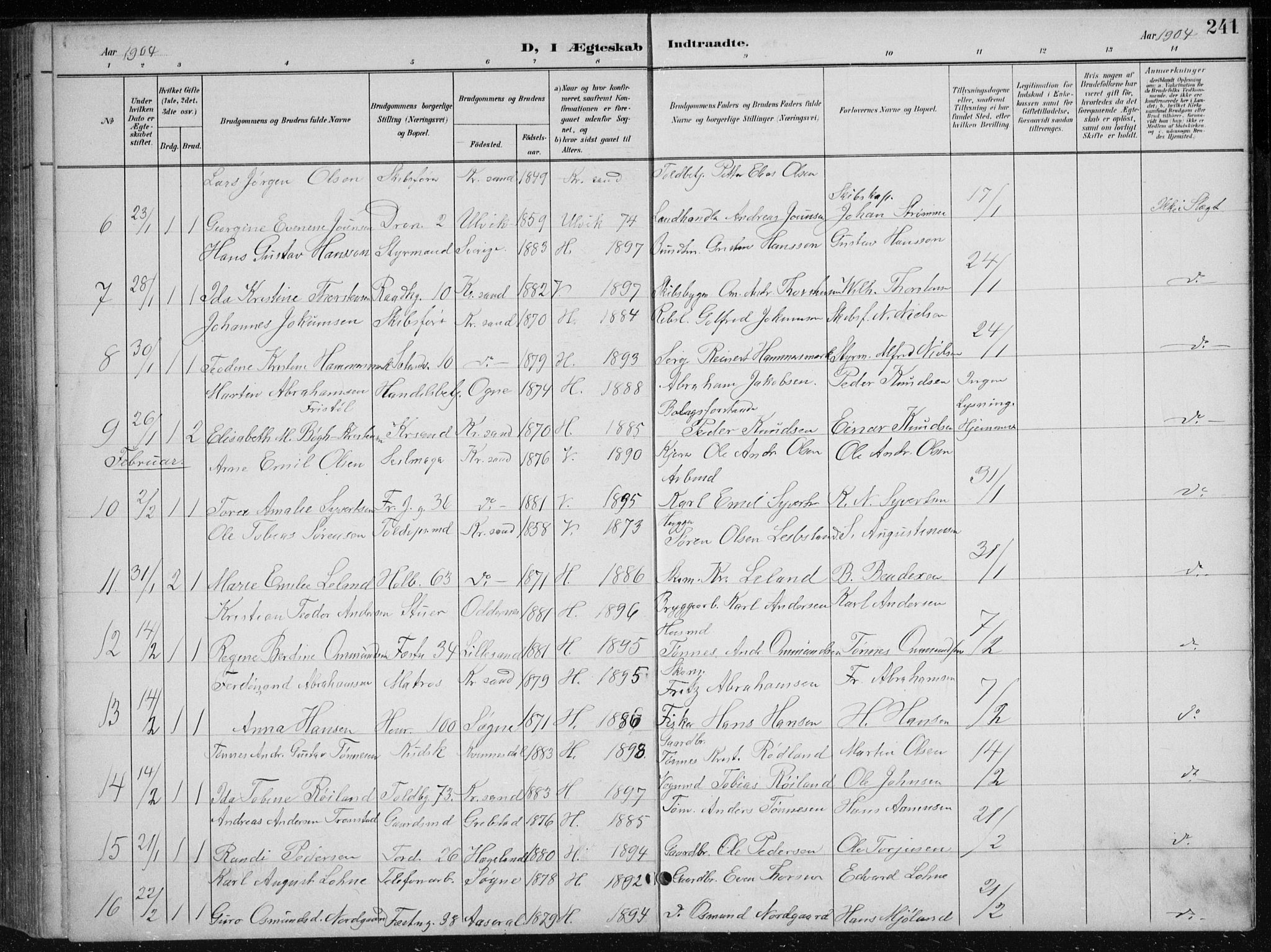 Kristiansand domprosti, SAK/1112-0006/F/Fb/L0018: Parish register (copy) no. B 18, 1896-1905, p. 241