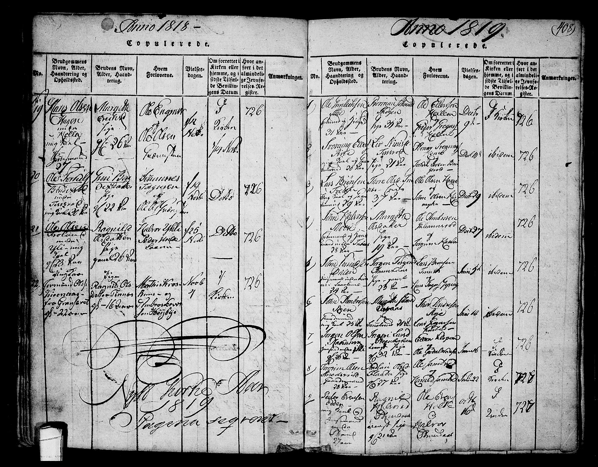 Heddal kirkebøker, SAKO/A-268/F/Fa/L0005: Parish register (official) no. I 5, 1814-1837, p. 407-408