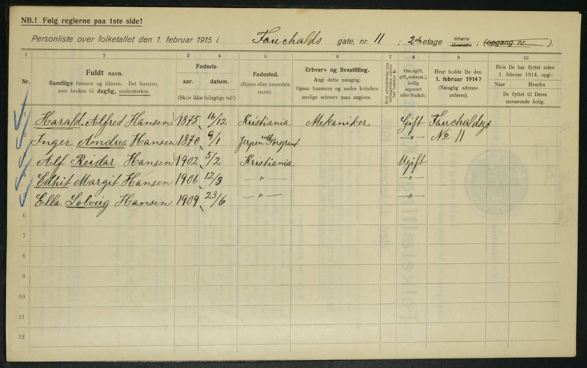 OBA, Municipal Census 1915 for Kristiania, 1915, p. 23514