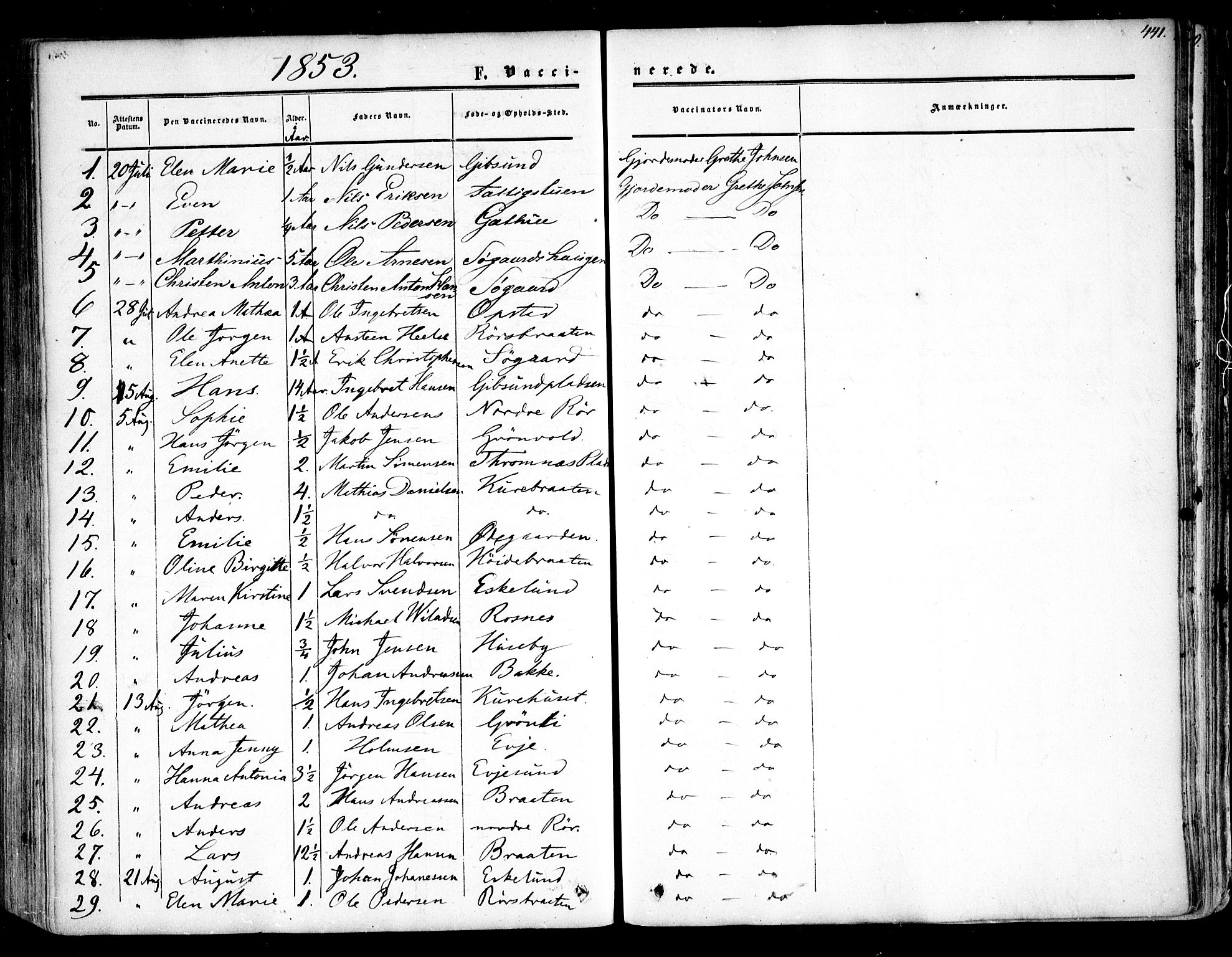 Rygge prestekontor Kirkebøker, AV/SAO-A-10084b/F/Fa/L0005: Parish register (official) no. 5, 1852-1871, p. 441