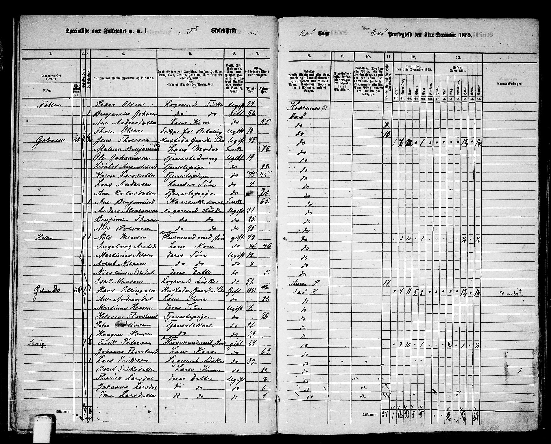 RA, 1865 census for Edøy, 1865, p. 13