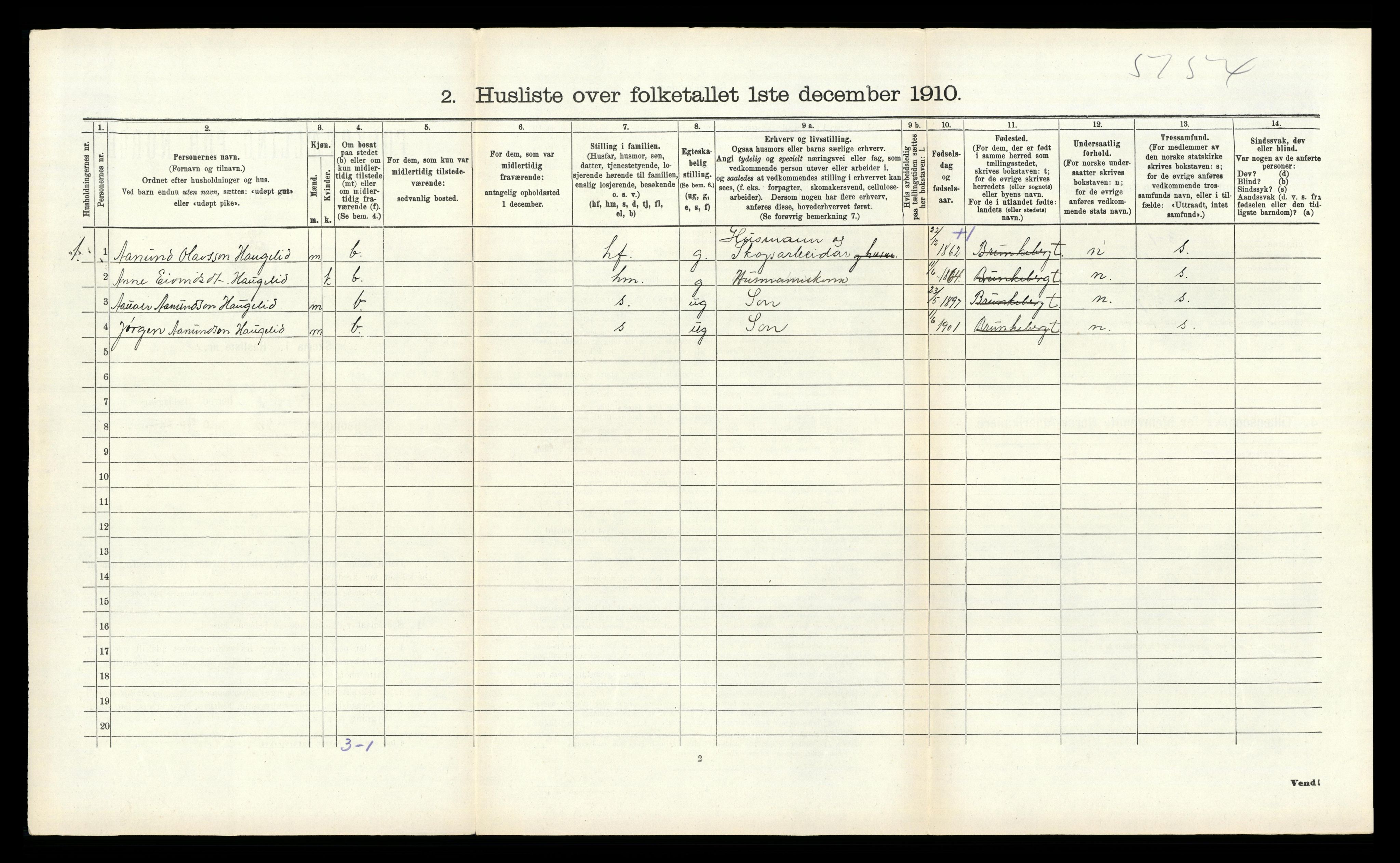 RA, 1910 census for Kviteseid, 1910, p. 751