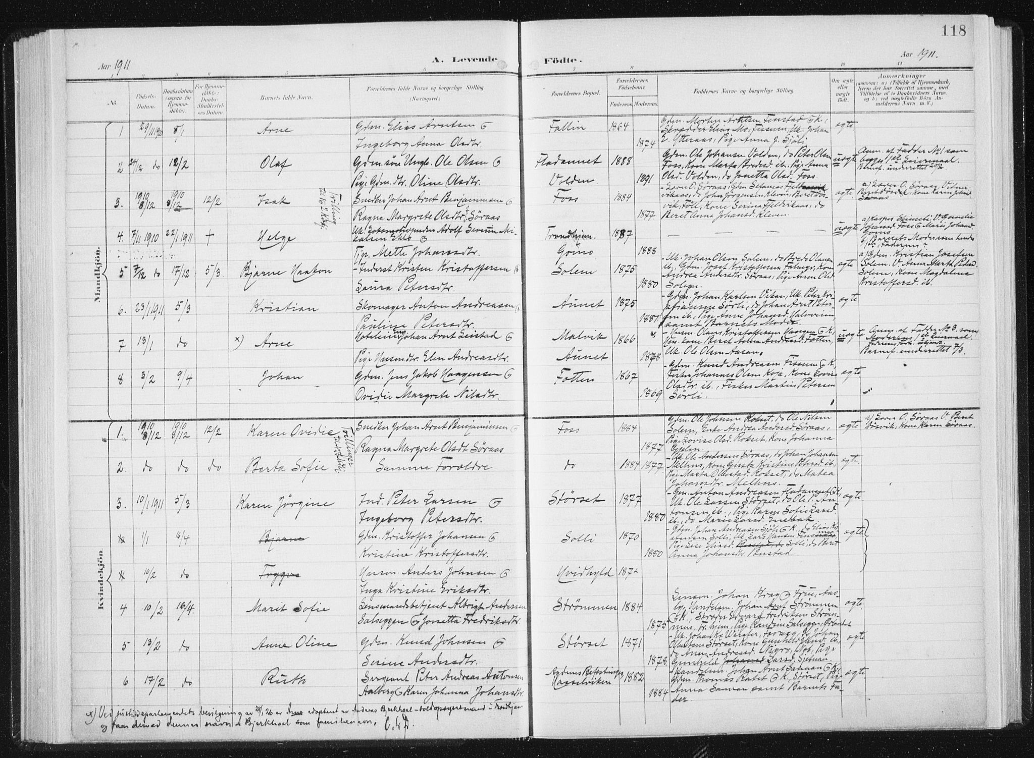 Ministerialprotokoller, klokkerbøker og fødselsregistre - Sør-Trøndelag, AV/SAT-A-1456/647/L0635: Parish register (official) no. 647A02, 1896-1911, p. 118