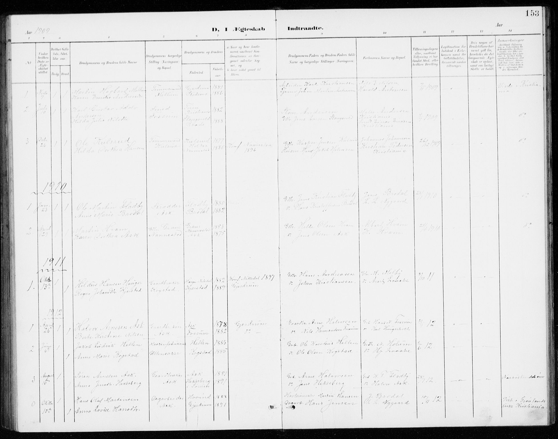 Gjerdrum prestekontor Kirkebøker, SAO/A-10412b/G/Gb/L0001: Parish register (copy) no. II 1, 1901-1944, p. 153