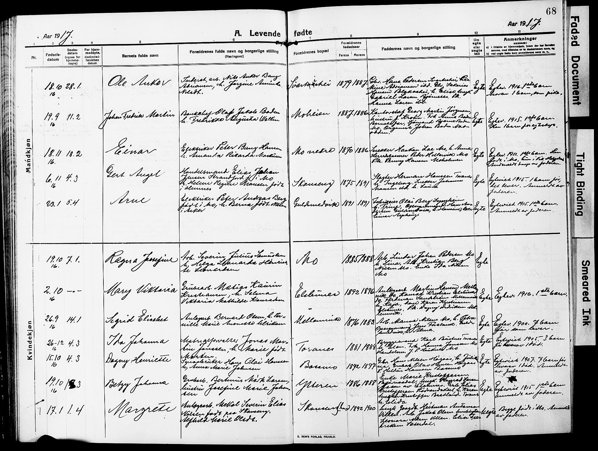 Ministerialprotokoller, klokkerbøker og fødselsregistre - Nordland, SAT/A-1459/827/L0423: Parish register (copy) no. 827C12, 1912-1930, p. 68