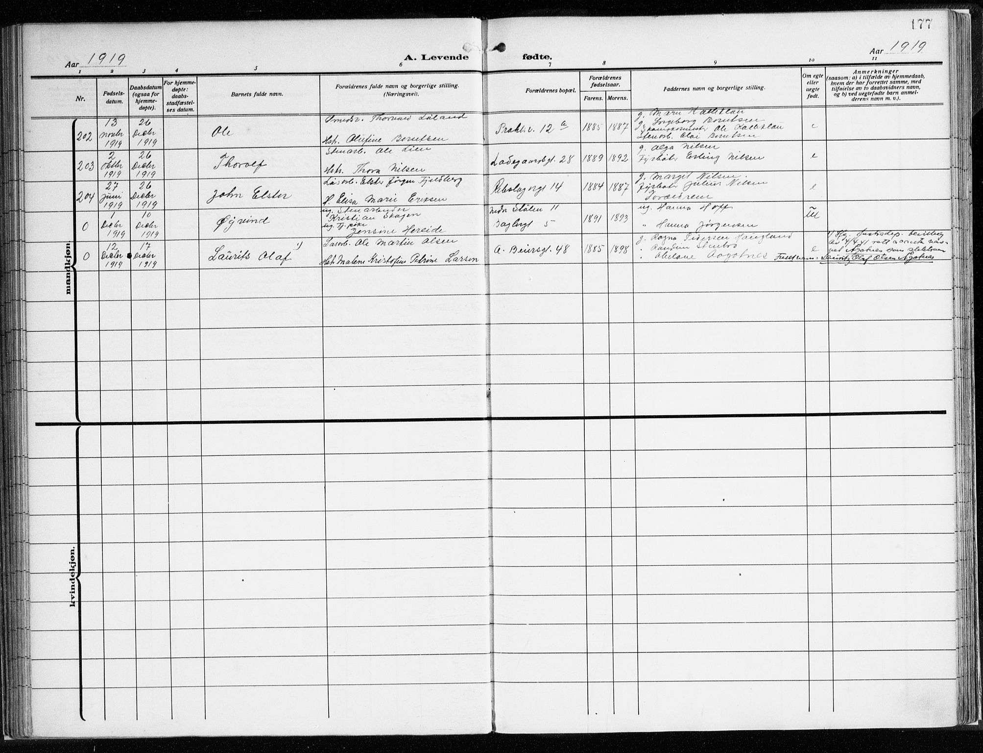 Sandviken Sokneprestembete, AV/SAB-A-77601/H/Ha/L0007: Parish register (official) no. B 4, 1912-1924, p. 177