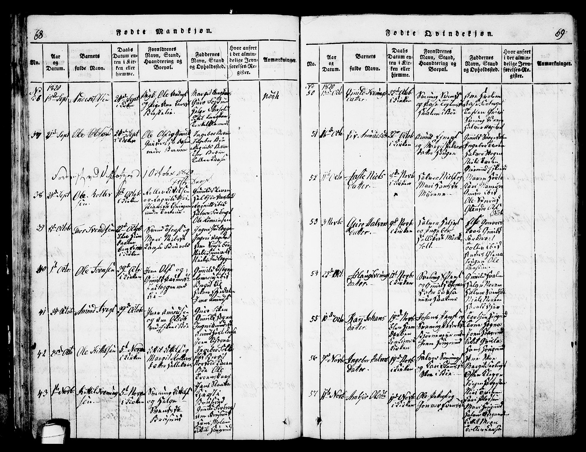 Bø kirkebøker, SAKO/A-257/G/Ga/L0001: Parish register (copy) no. 1, 1815-1831, p. 68-69