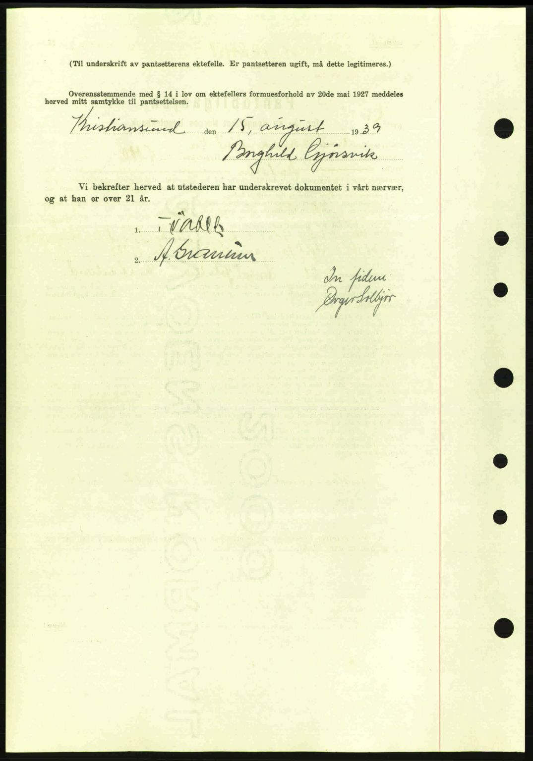 Kristiansund byfogd, SAT/A-4587/A/27: Mortgage book no. 31, 1938-1939, Diary no: : 671/1939