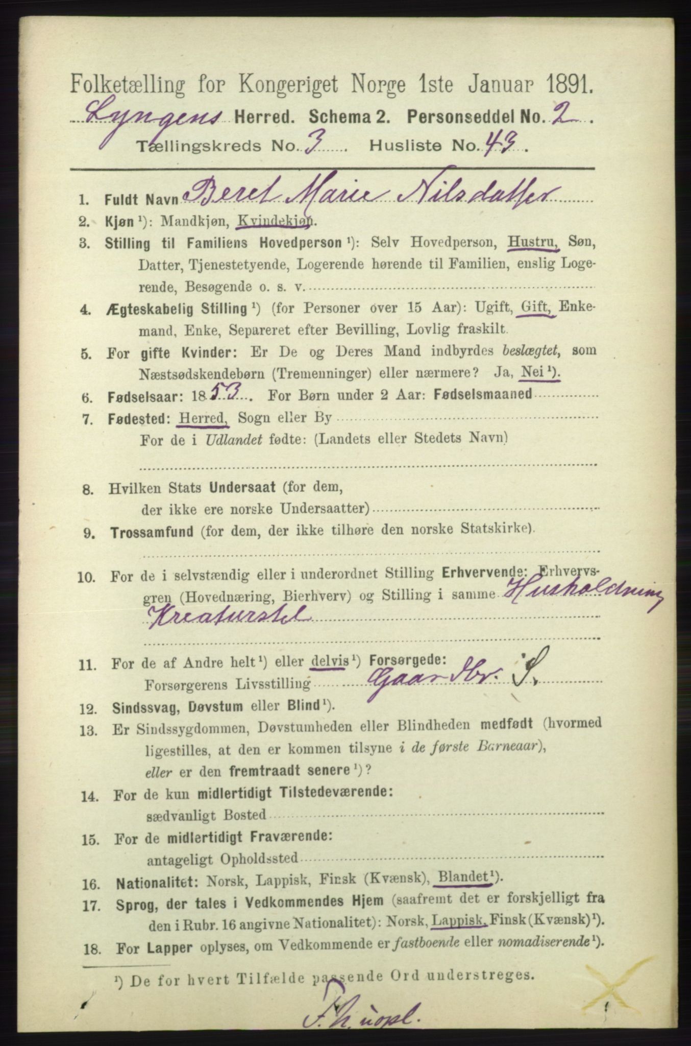 RA, 1891 census for 1938 Lyngen, 1891, p. 3428
