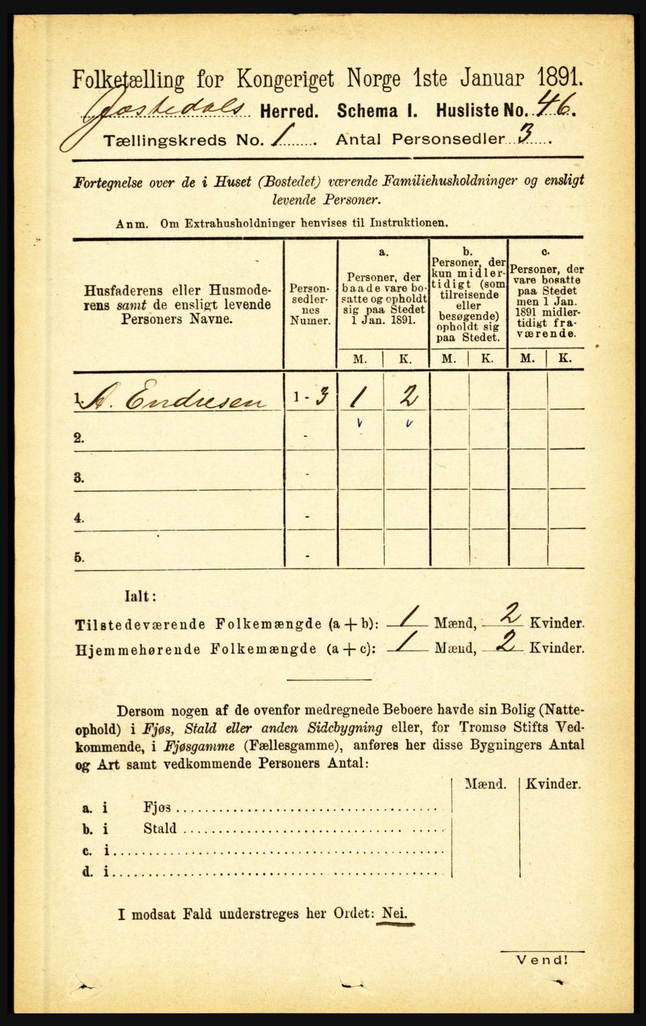 RA, 1891 census for 1427 Jostedal, 1891, p. 59