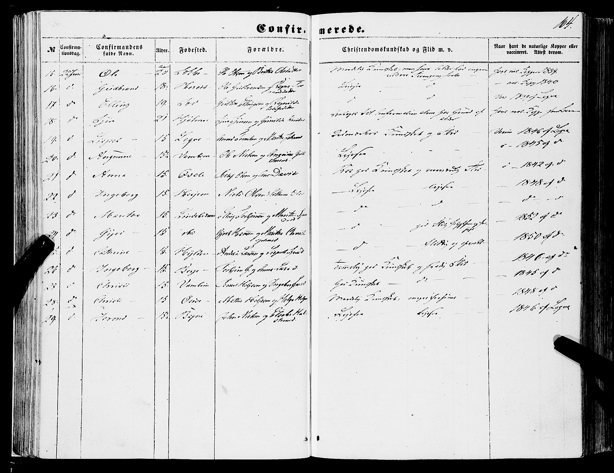 Ulvik sokneprestembete, AV/SAB-A-78801/H/Haa: Parish register (official) no. A 13, 1853-1863, p. 104