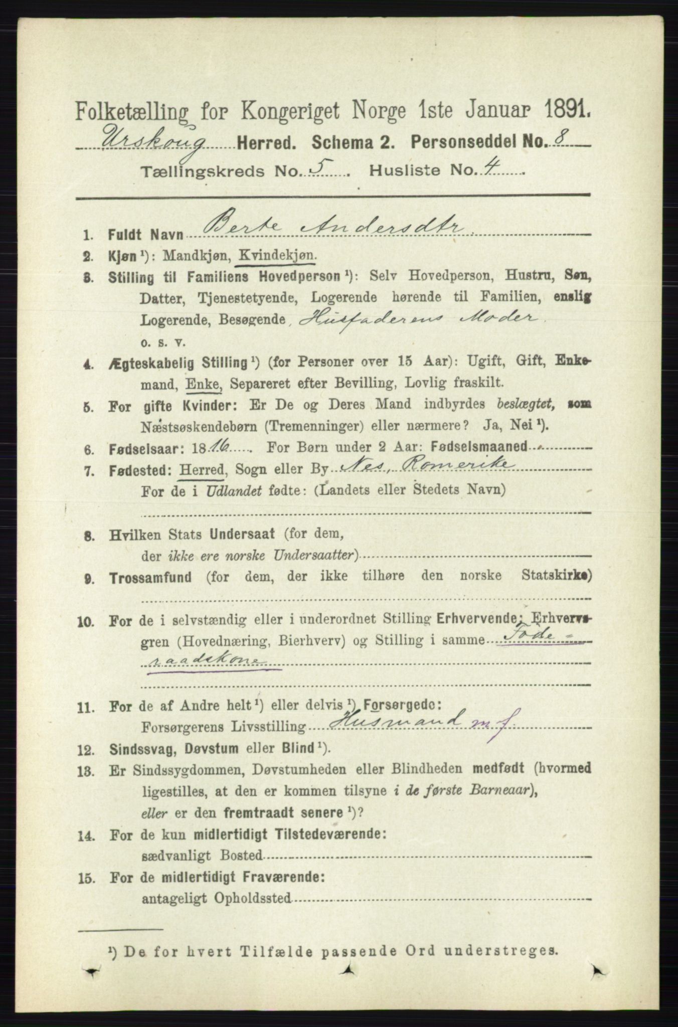 RA, 1891 census for 0224 Aurskog, 1891, p. 2088