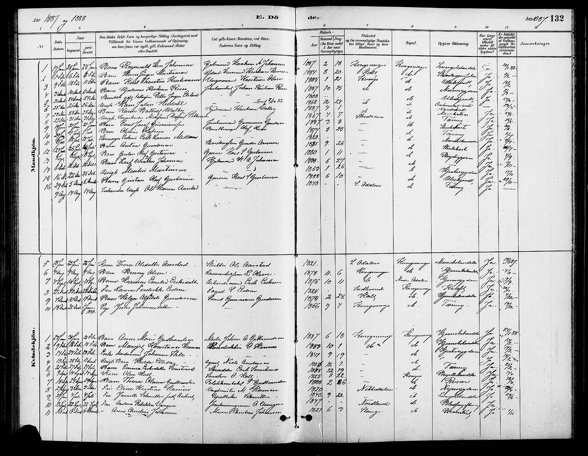 Vinger prestekontor, AV/SAH-PREST-024/H/Ha/Haa/L0013: Parish register (official) no. 13, 1881-1897, p. 132