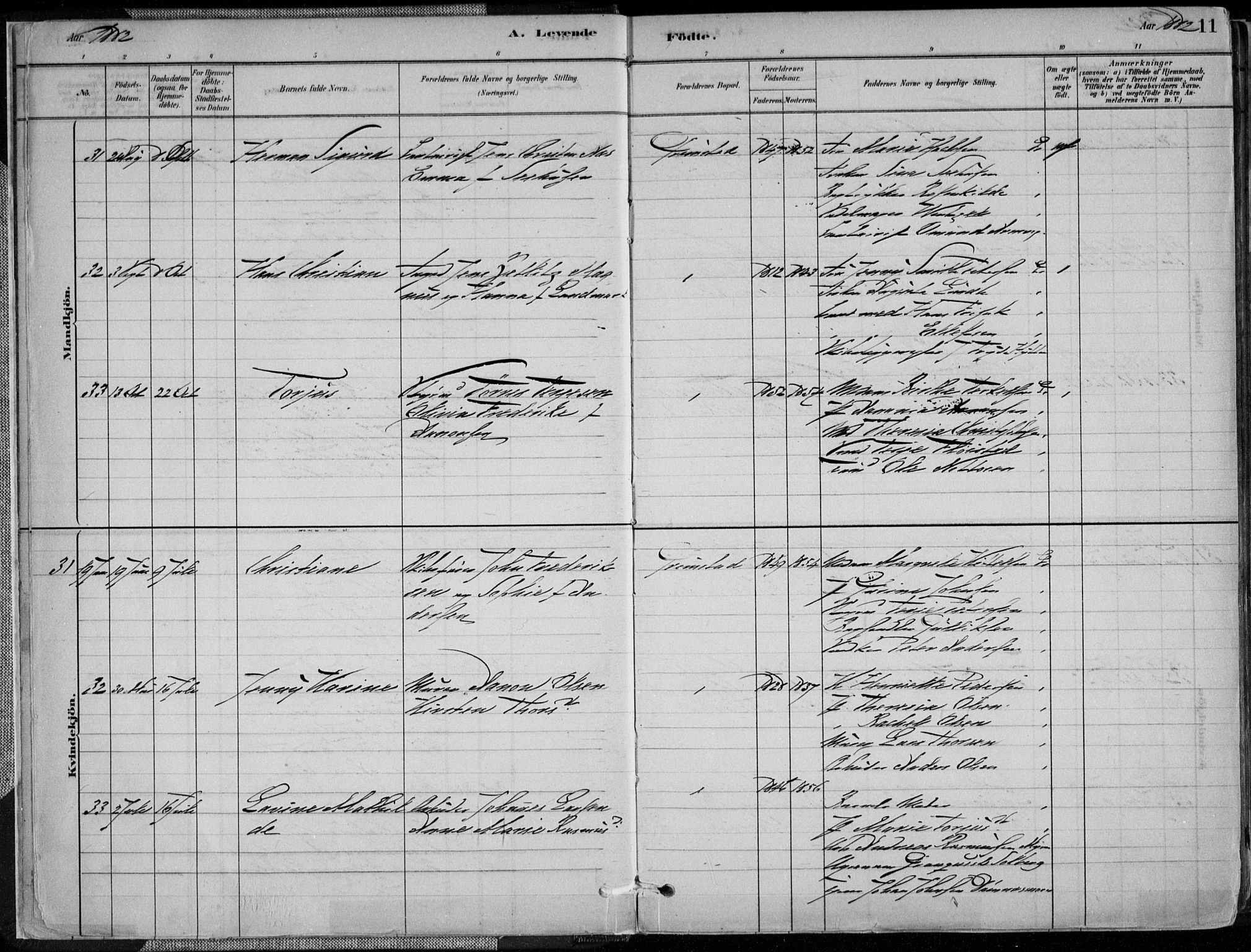 Grimstad sokneprestkontor, AV/SAK-1111-0017/F/Fa/L0003: Parish register (official) no. A 2, 1882-1912, p. 11