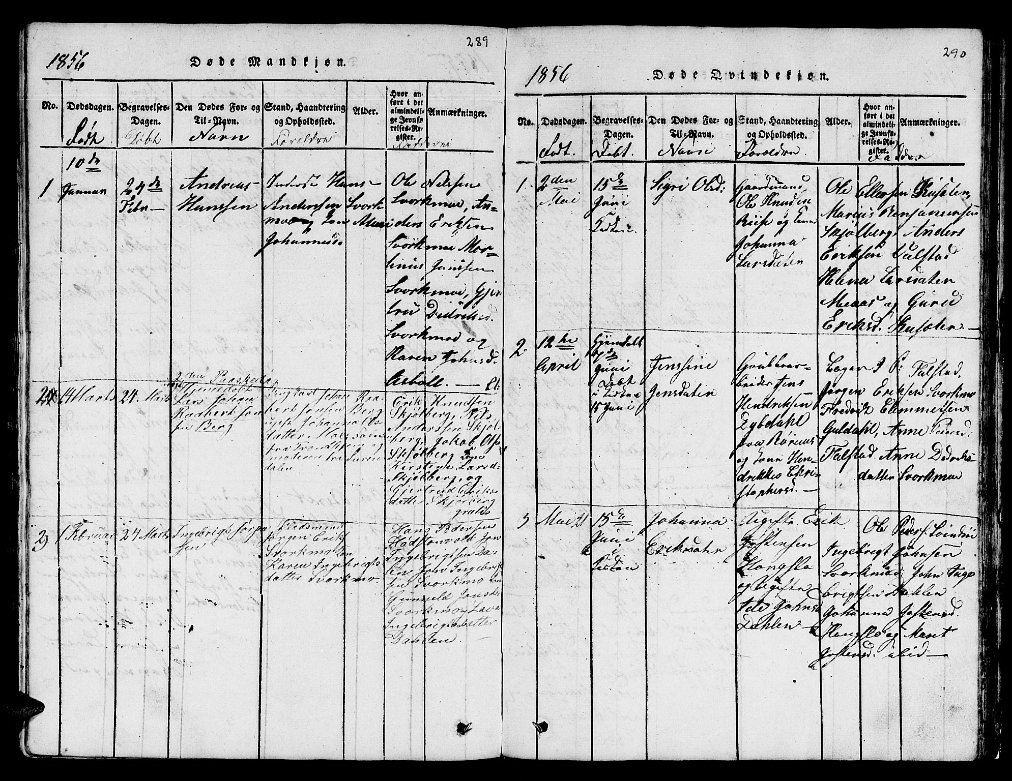 Ministerialprotokoller, klokkerbøker og fødselsregistre - Sør-Trøndelag, SAT/A-1456/671/L0842: Parish register (copy) no. 671C01, 1816-1867, p. 289-290