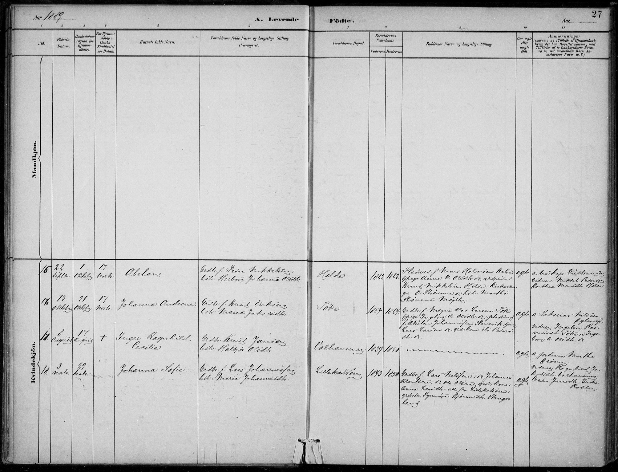 Sund sokneprestembete, AV/SAB-A-99930: Parish register (official) no. D 1, 1882-1899, p. 27