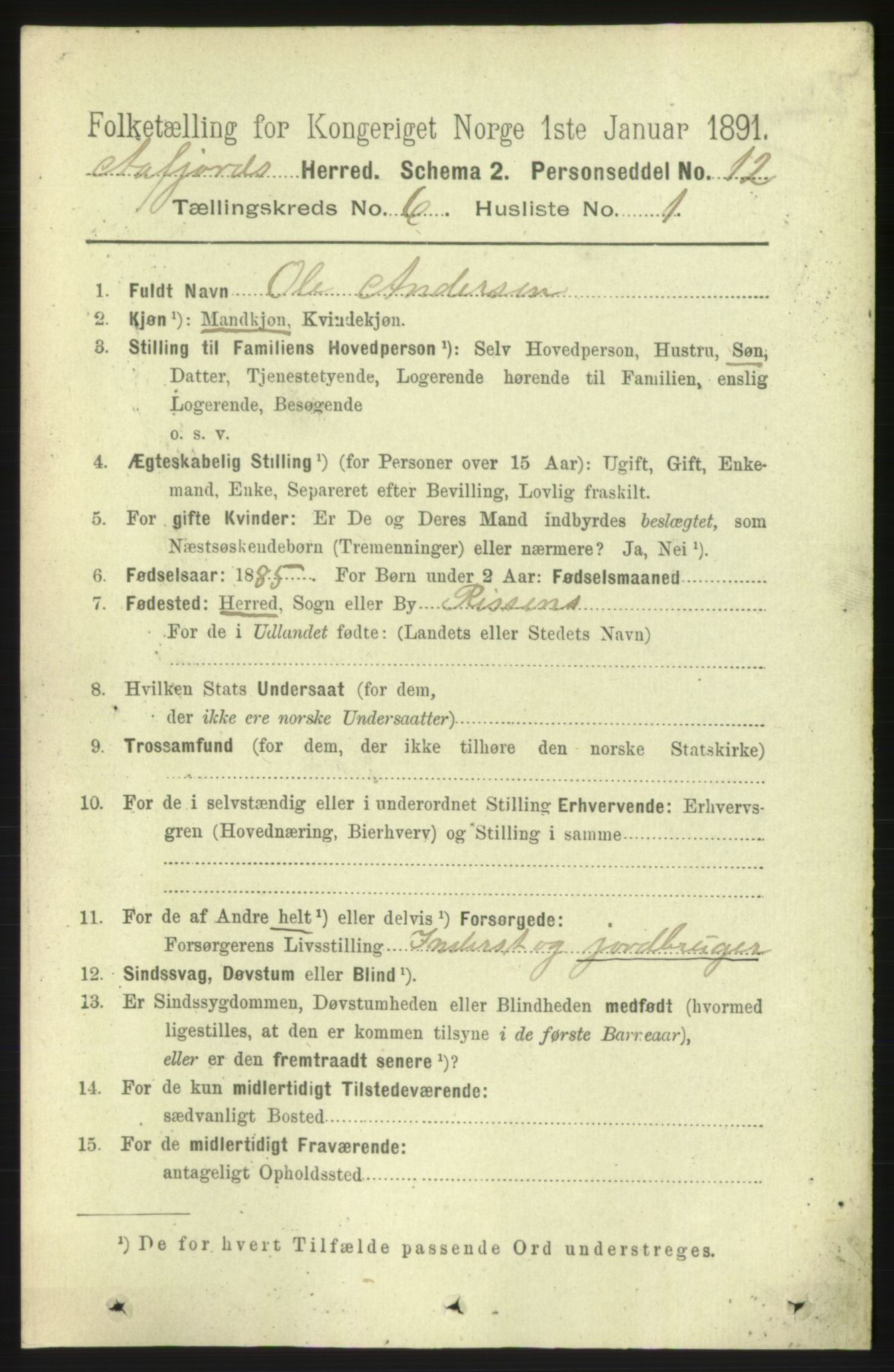 RA, 1891 census for 1630 Åfjord, 1891, p. 1485