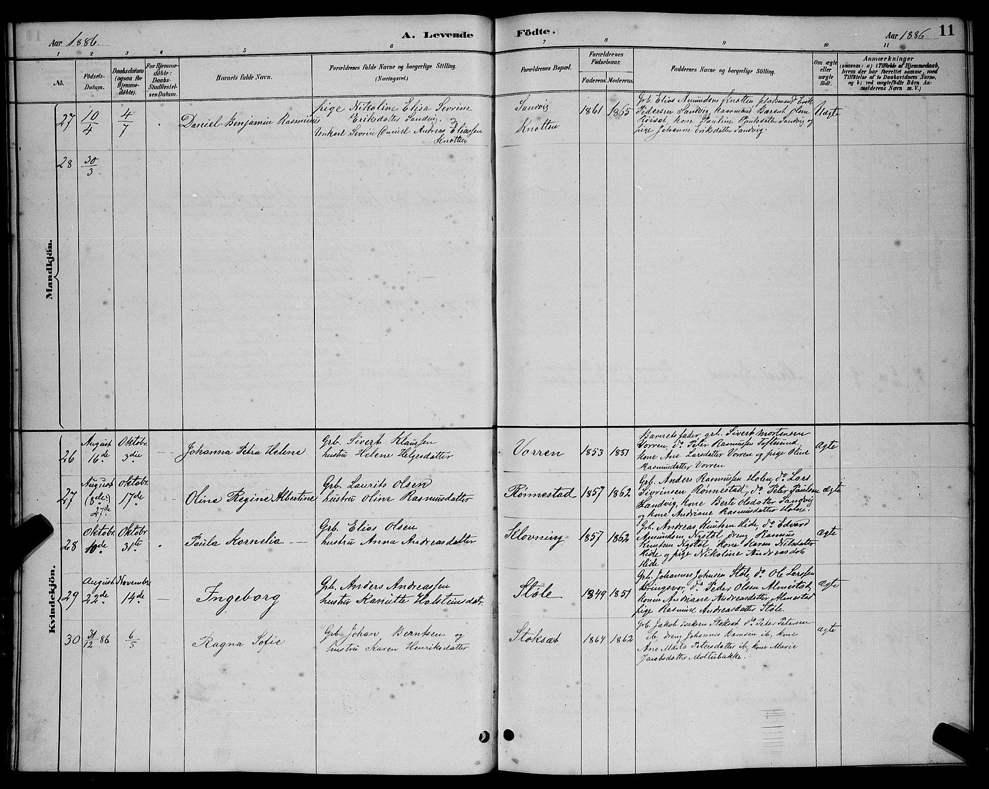 Ministerialprotokoller, klokkerbøker og fødselsregistre - Møre og Romsdal, AV/SAT-A-1454/503/L0048: Parish register (copy) no. 503C03, 1885-1893, p. 11