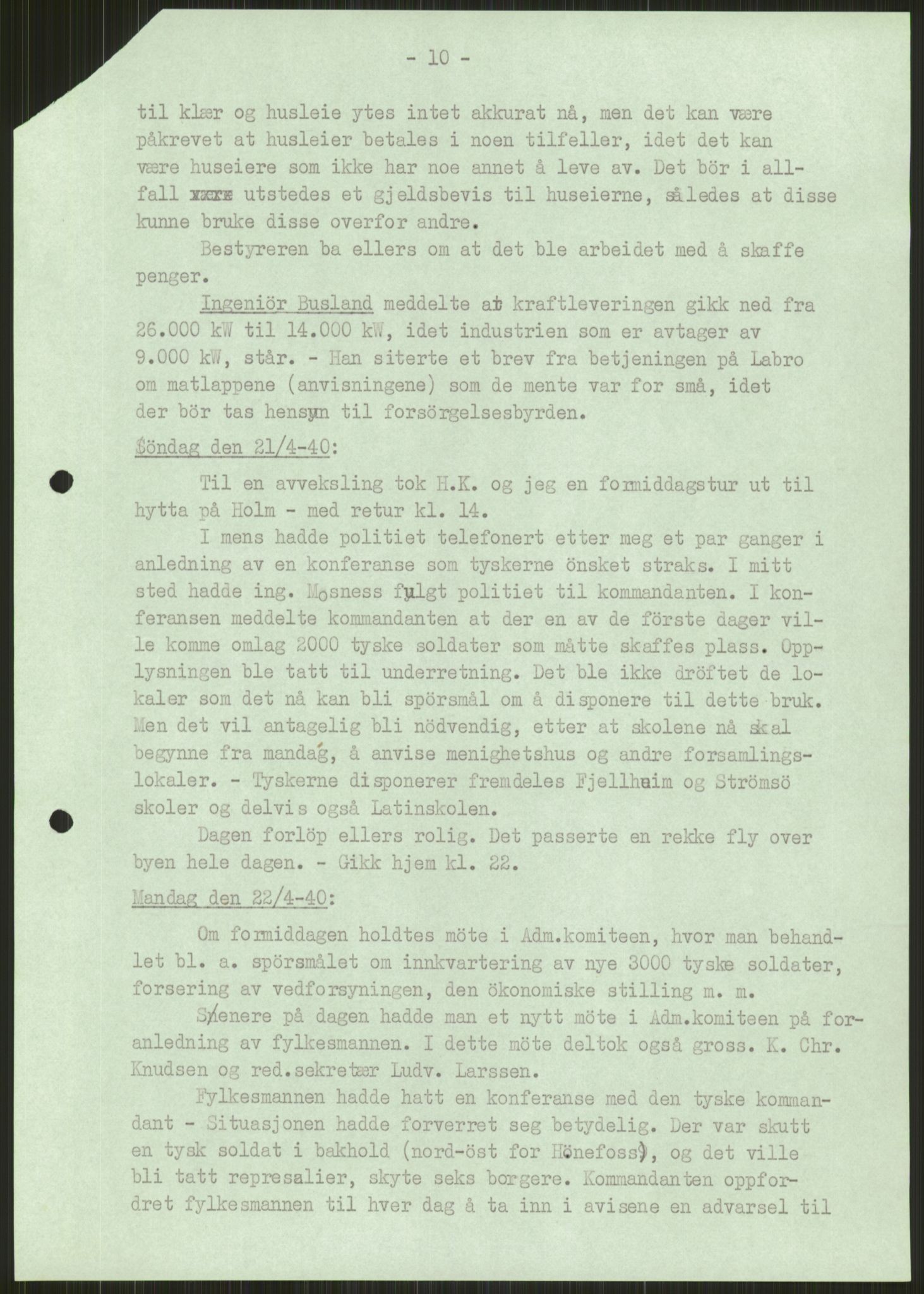 Forsvaret, Forsvarets krigshistoriske avdeling, AV/RA-RAFA-2017/Y/Ya/L0014: II-C-11-31 - Fylkesmenn.  Rapporter om krigsbegivenhetene 1940., 1940, p. 297