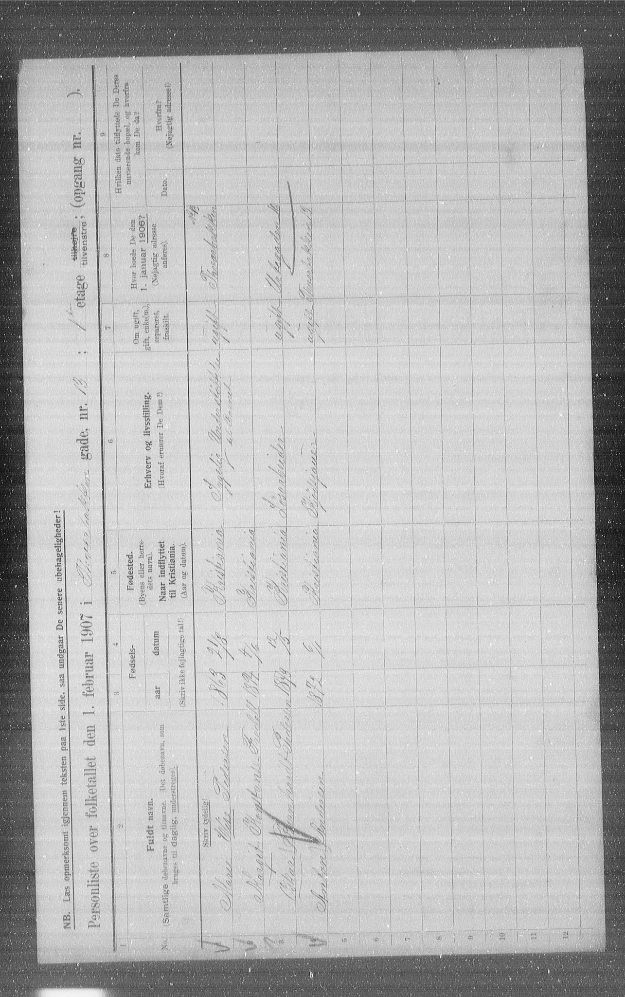 OBA, Municipal Census 1907 for Kristiania, 1907, p. 59769