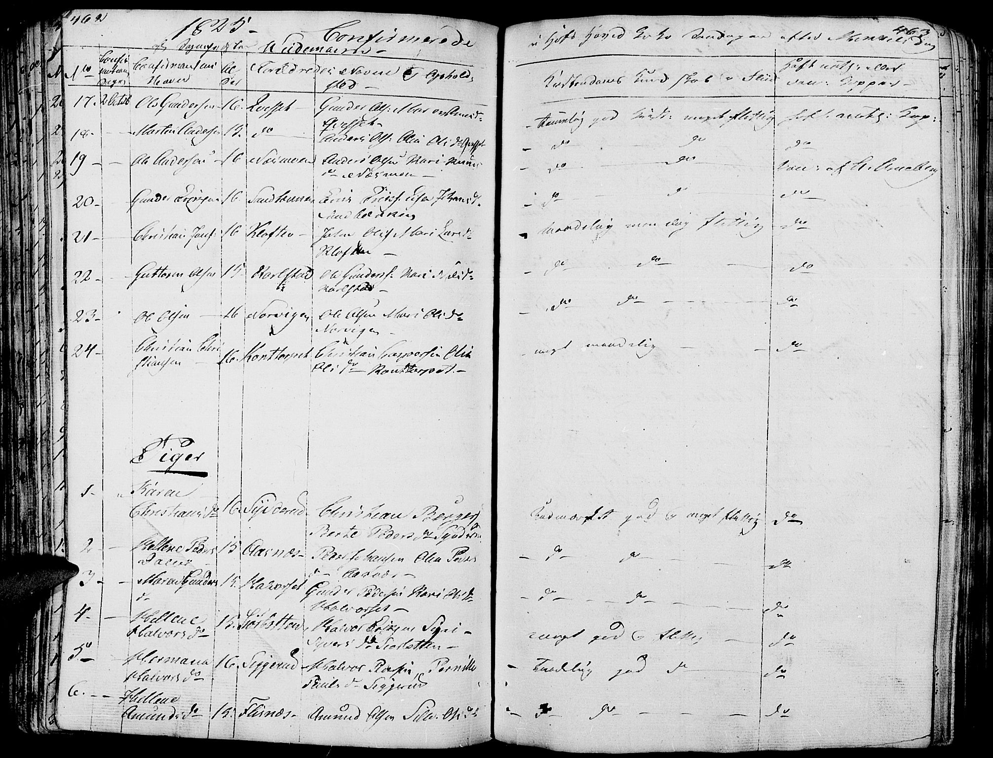 Hof prestekontor, SAH/PREST-038/H/Ha/Haa/L0006: Parish register (official) no. 6, 1822-1841, p. 462-463