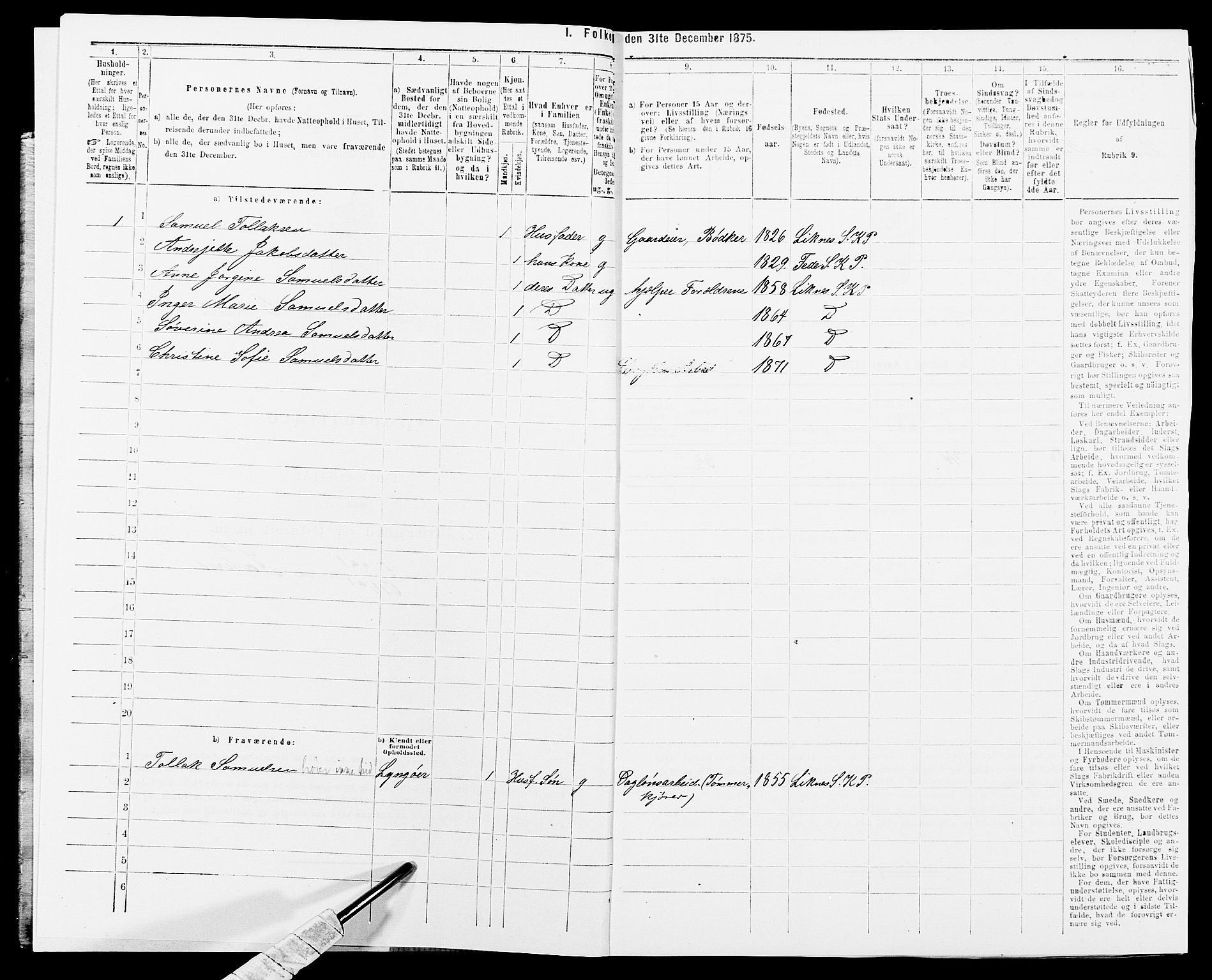 SAK, 1875 census for 1037P Kvinesdal, 1875, p. 765