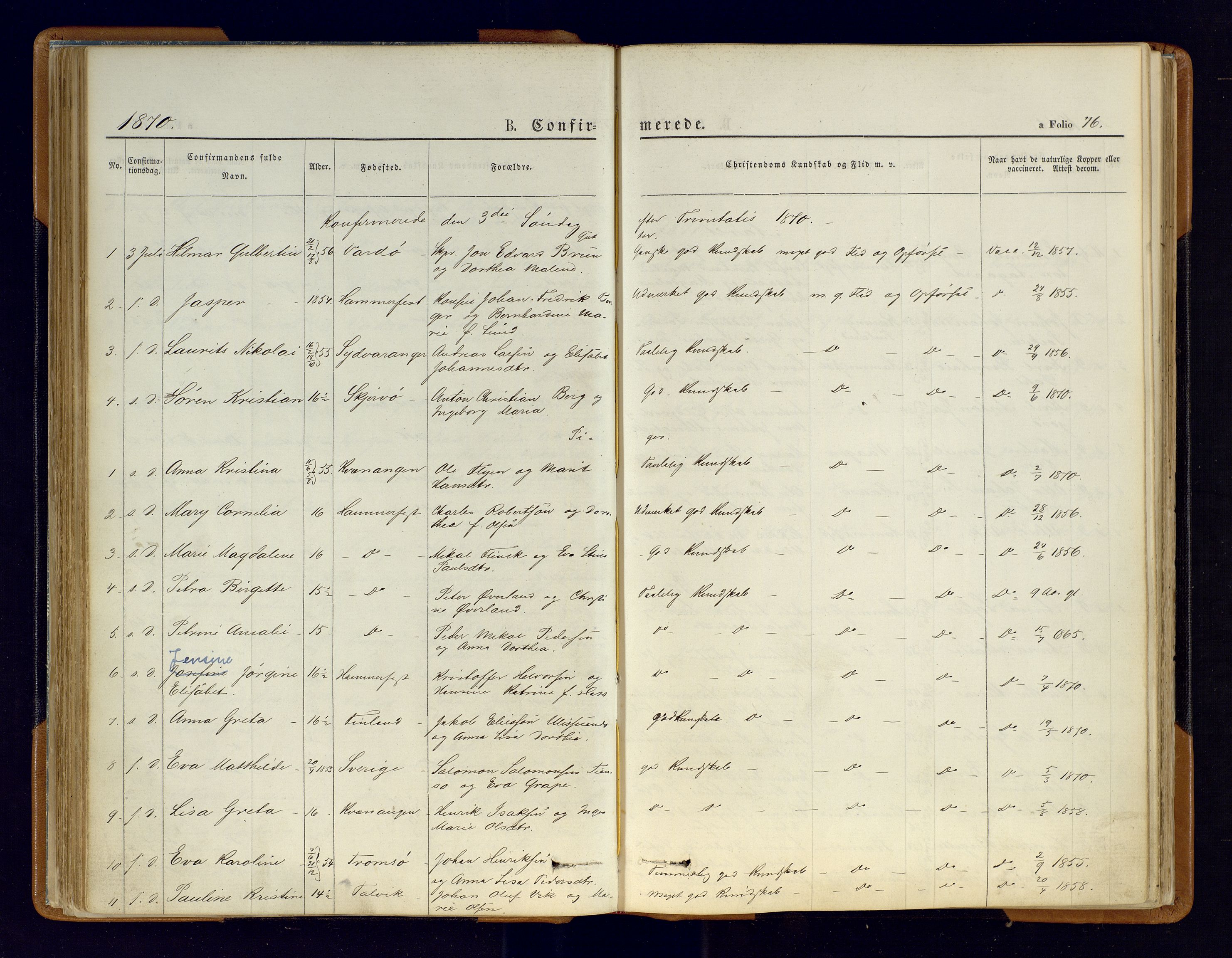 Hammerfest sokneprestkontor, AV/SATØ-S-1347/H/Ha/L0006.kirke: Parish register (official) no. 6, 1869-1877, p. 76