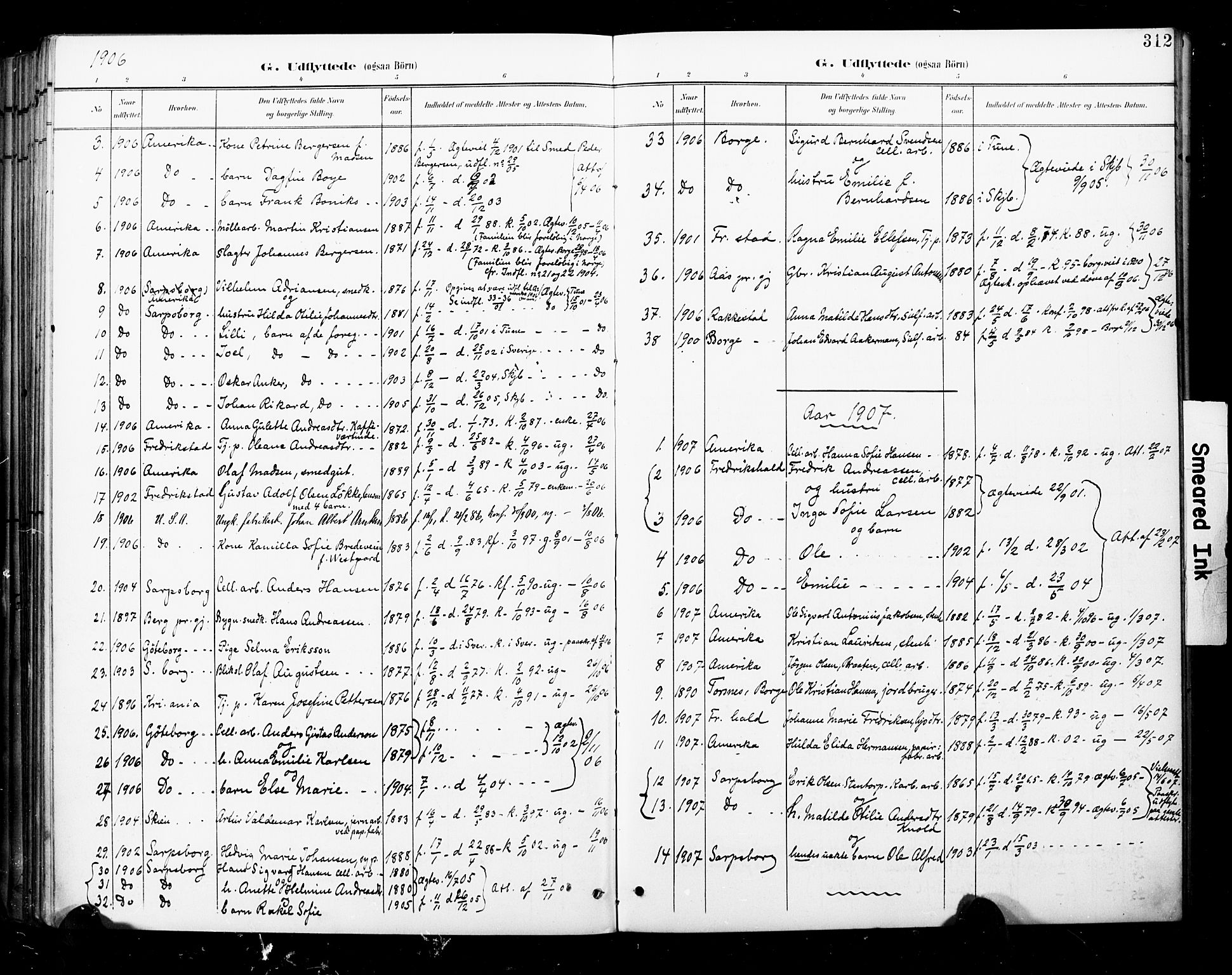 Skjeberg prestekontor Kirkebøker, SAO/A-10923/F/Fa/L0010: Parish register (official) no. I 10, 1898-1911, p. 312