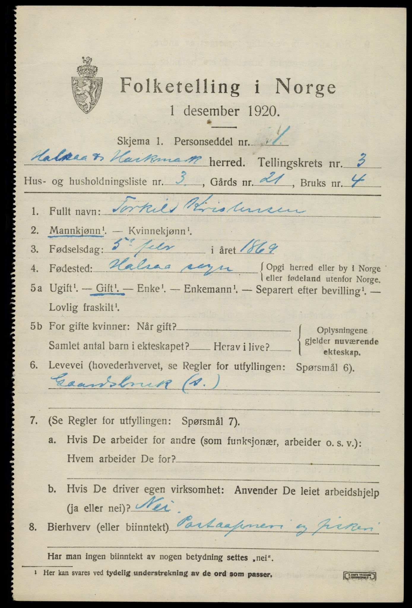 SAK, 1920 census for Halse og Harkmark, 1920, p. 2437