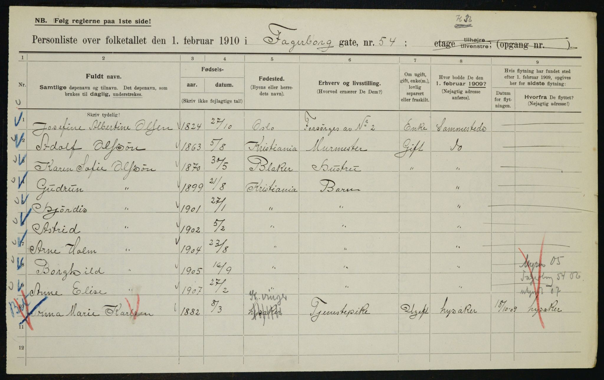 OBA, Municipal Census 1910 for Kristiania, 1910, p. 21682