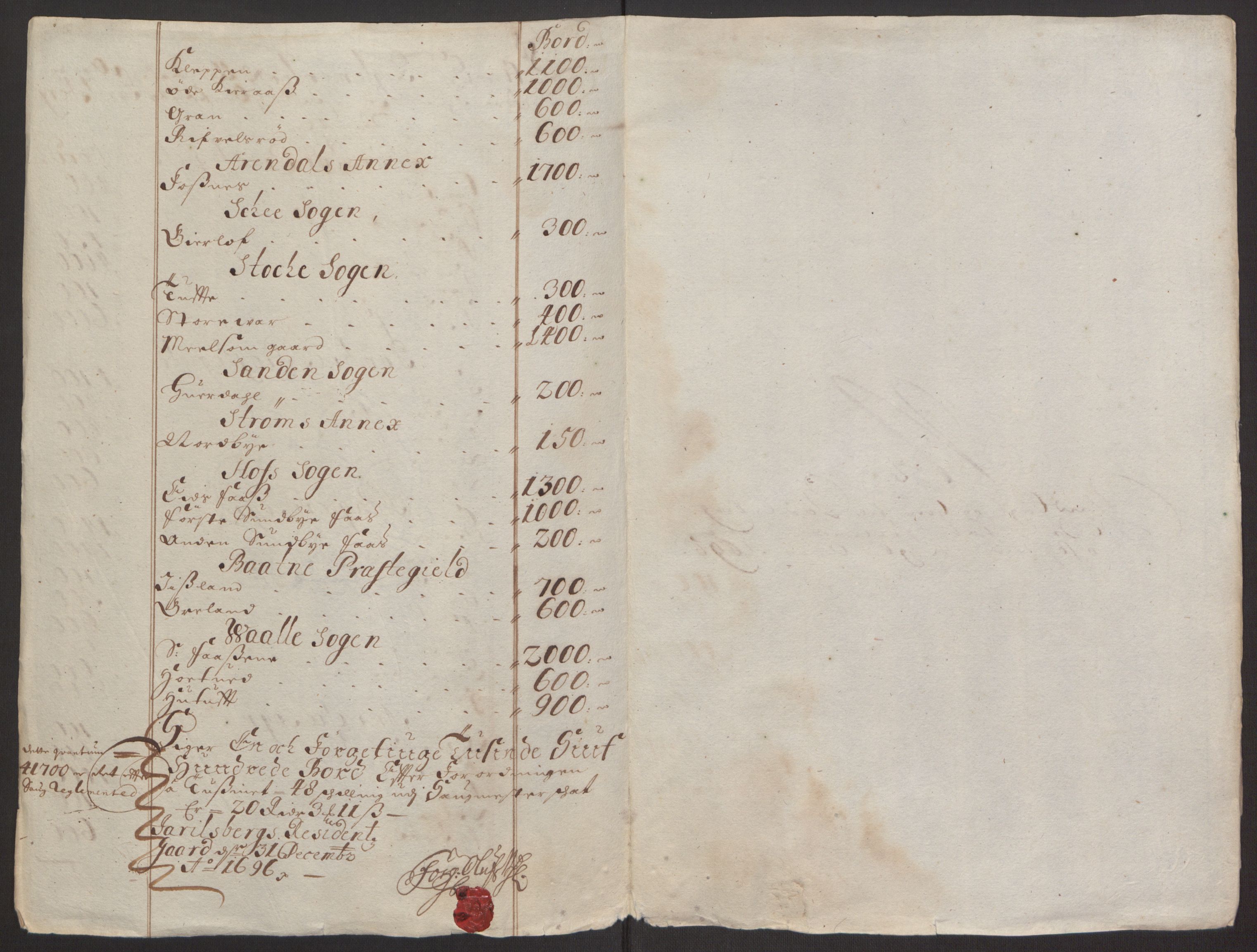 Rentekammeret inntil 1814, Reviderte regnskaper, Fogderegnskap, RA/EA-4092/R32/L1867: Fogderegnskap Jarlsberg grevskap, 1694-1696, p. 273