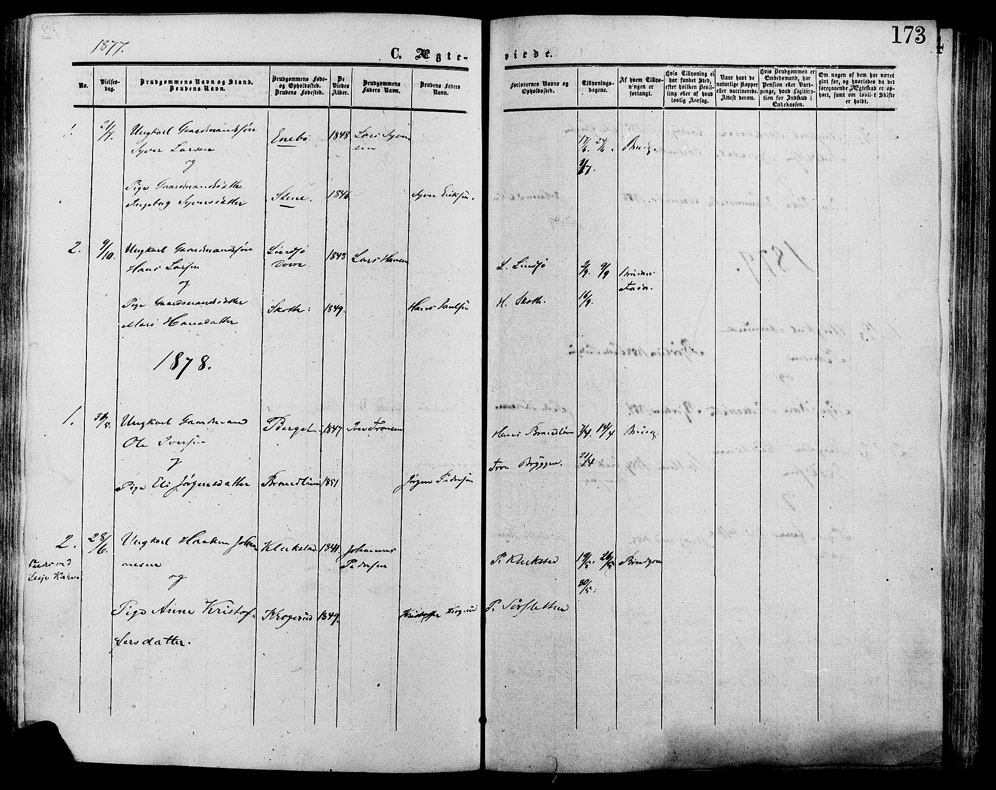 Lesja prestekontor, SAH/PREST-068/H/Ha/Haa/L0009: Parish register (official) no. 9, 1854-1889, p. 173