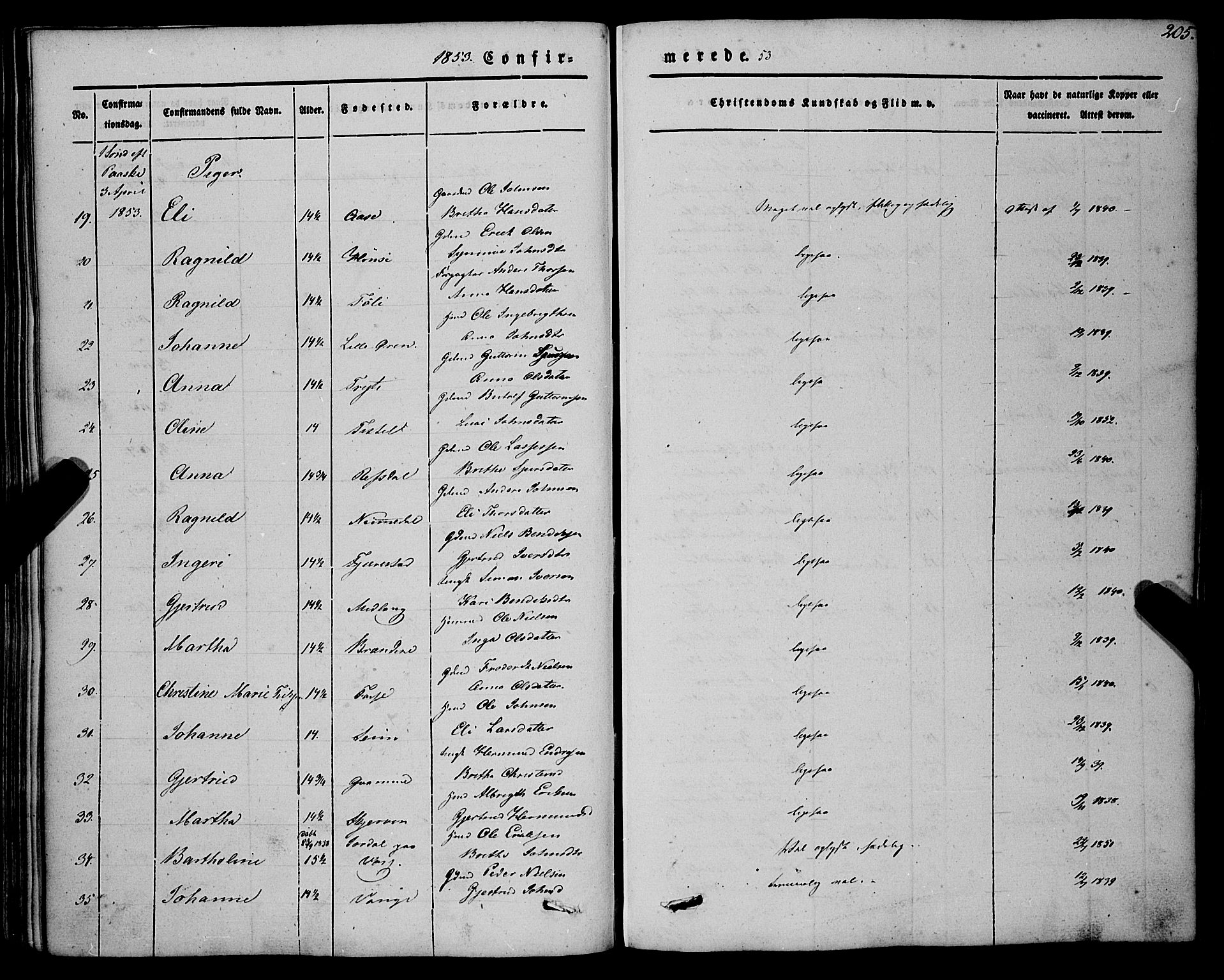 Vik sokneprestembete, SAB/A-81501: Parish register (official) no. A 8, 1846-1865, p. 205