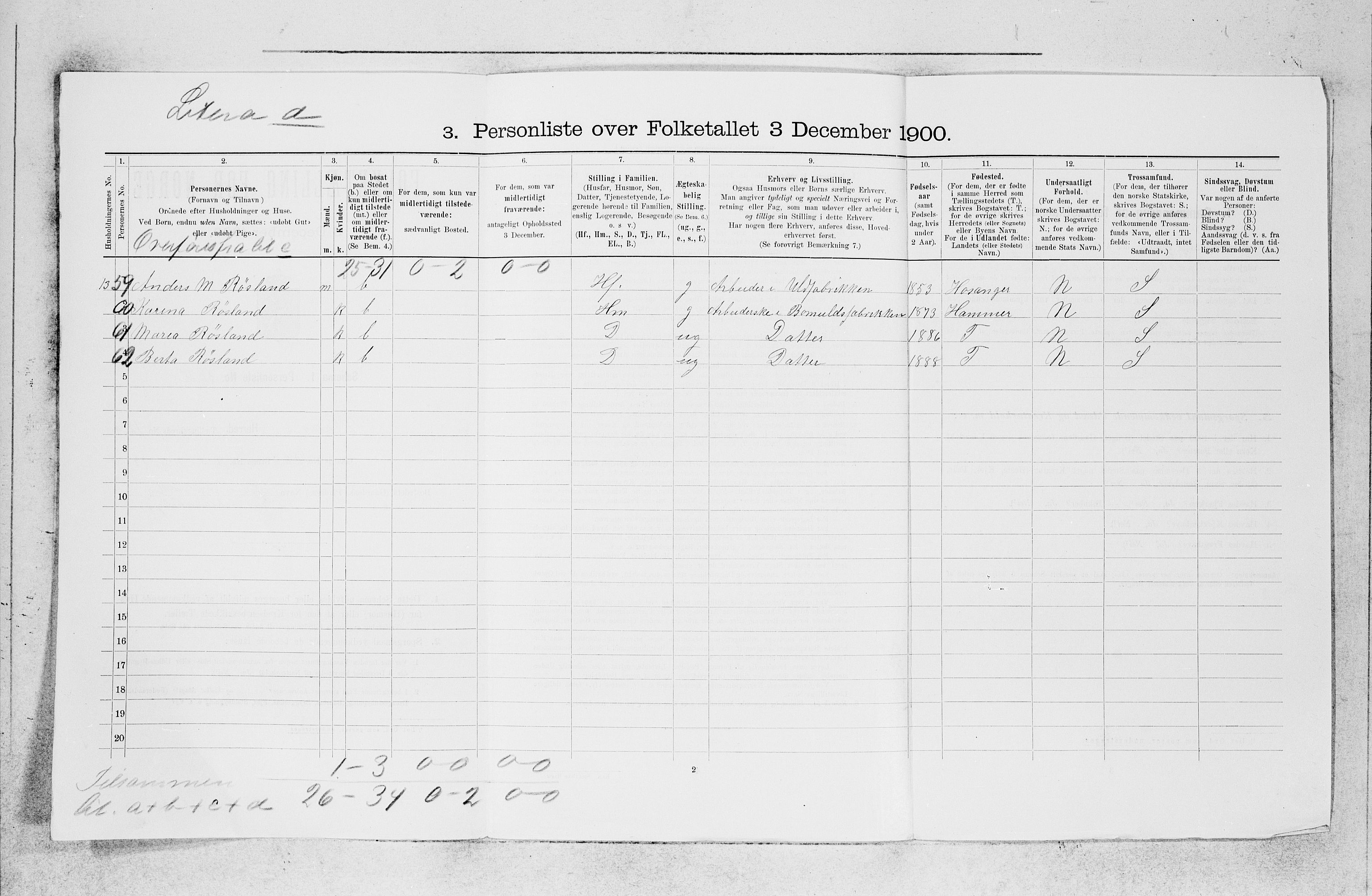 SAB, 1900 census for Haus, 1900, p. 1332