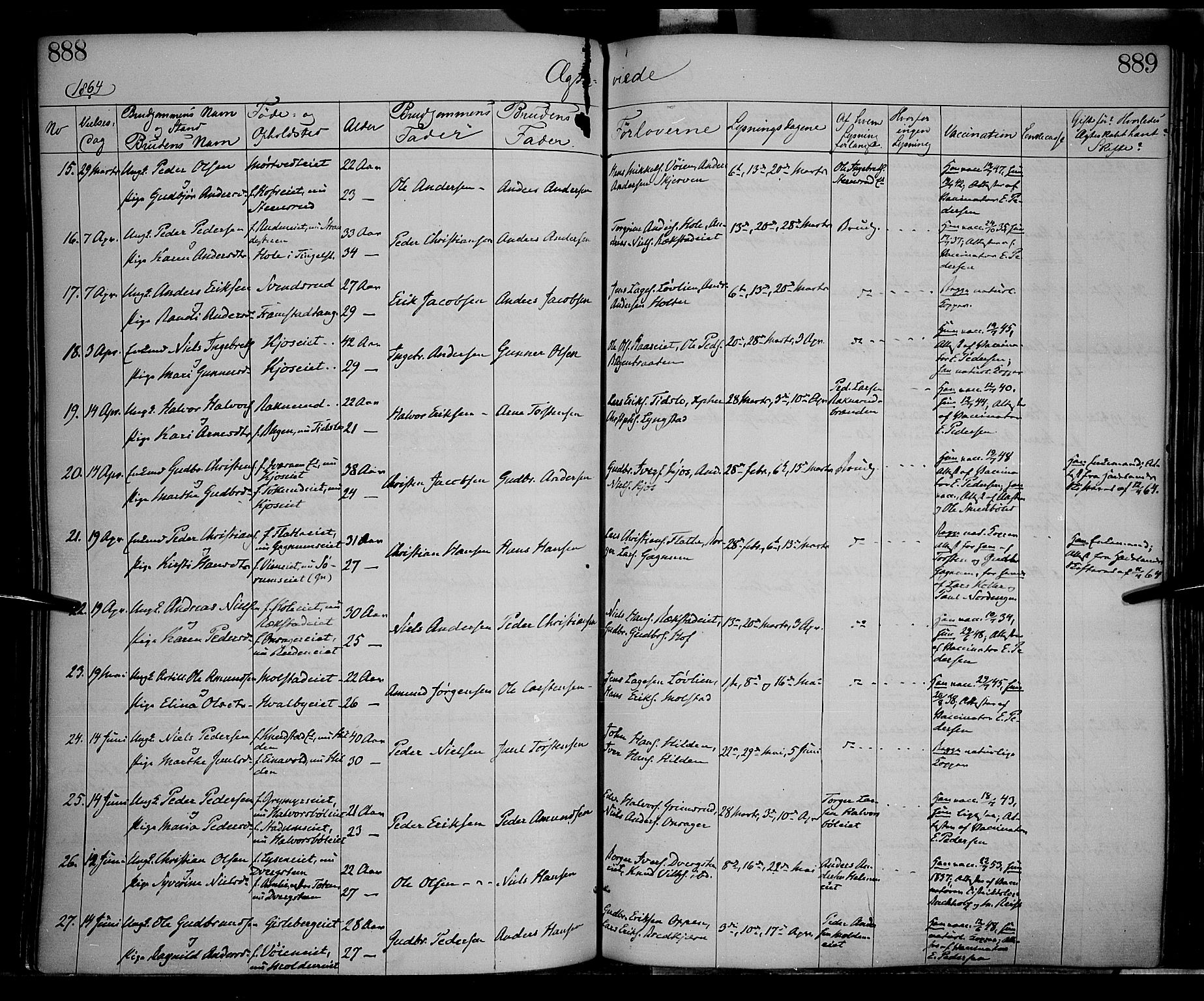 Gran prestekontor, AV/SAH-PREST-112/H/Ha/Haa/L0012: Parish register (official) no. 12, 1856-1874, p. 888-889