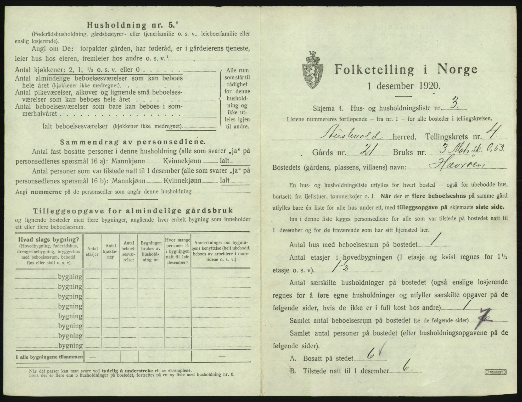 SAB, 1920 census for Austevoll, 1920, p. 306