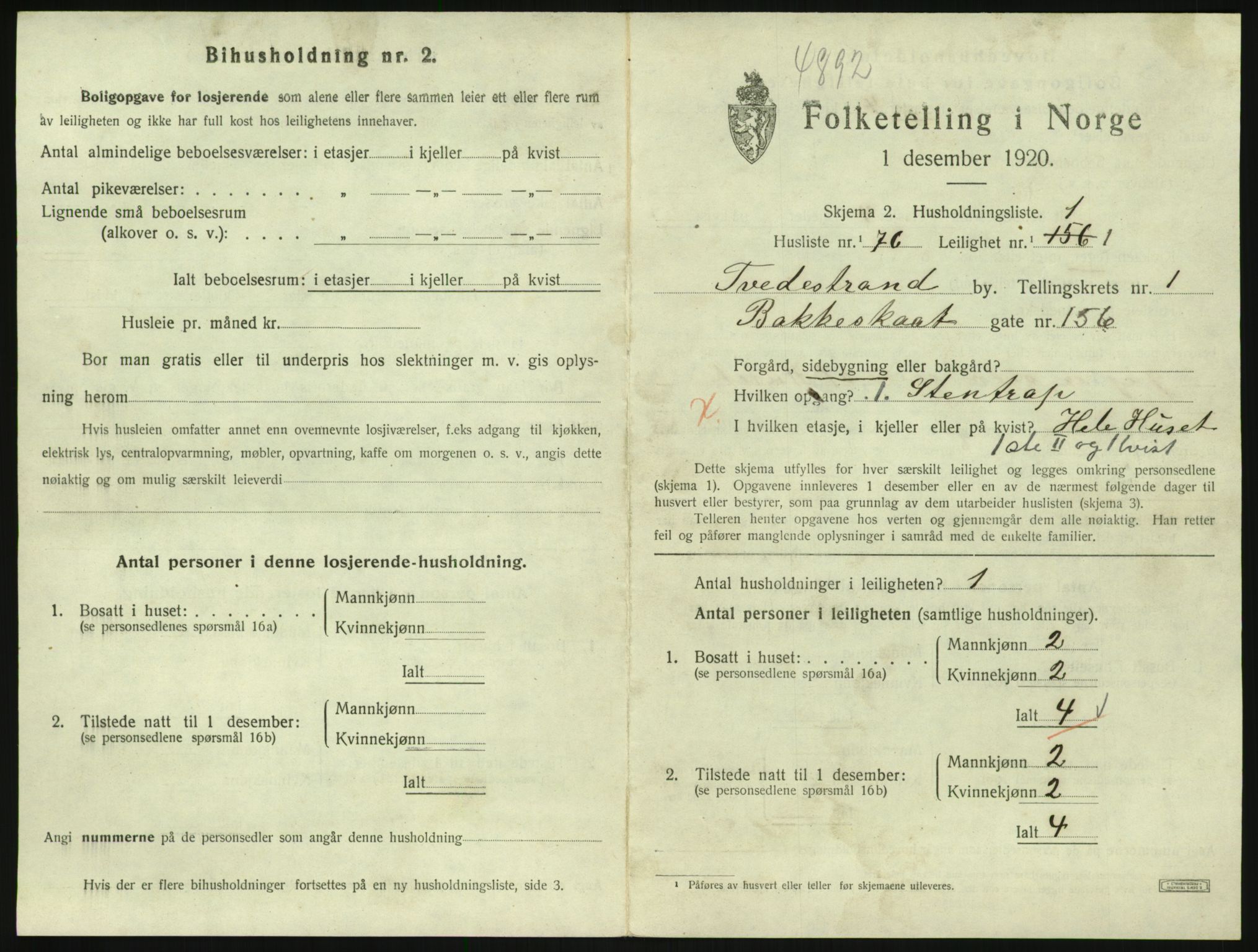 SAK, 1920 census for Tvedestrand, 1920, p. 817