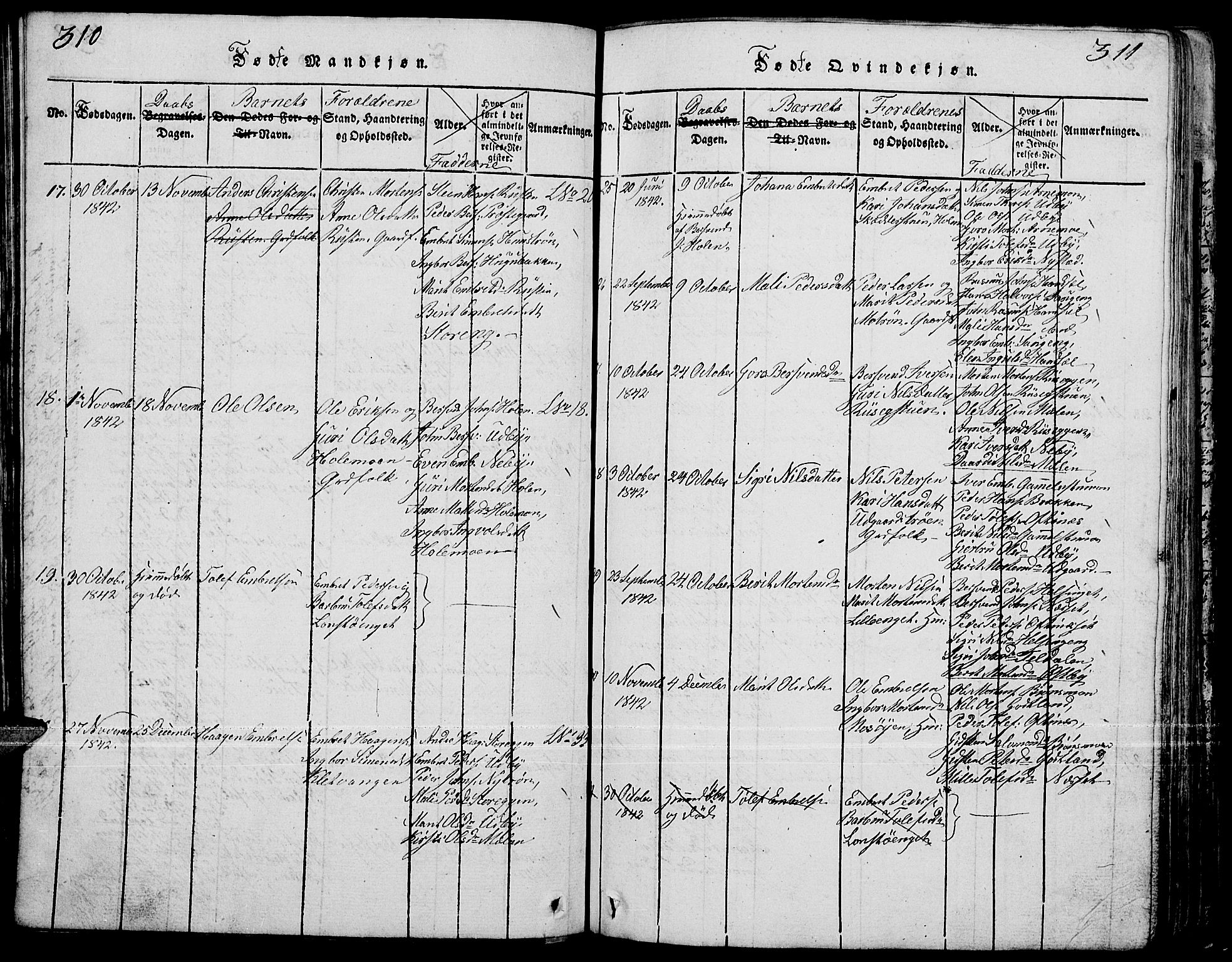 Tynset prestekontor, SAH/PREST-058/H/Ha/Hab/L0001: Parish register (copy) no. 1, 1814-1859, p. 310-311