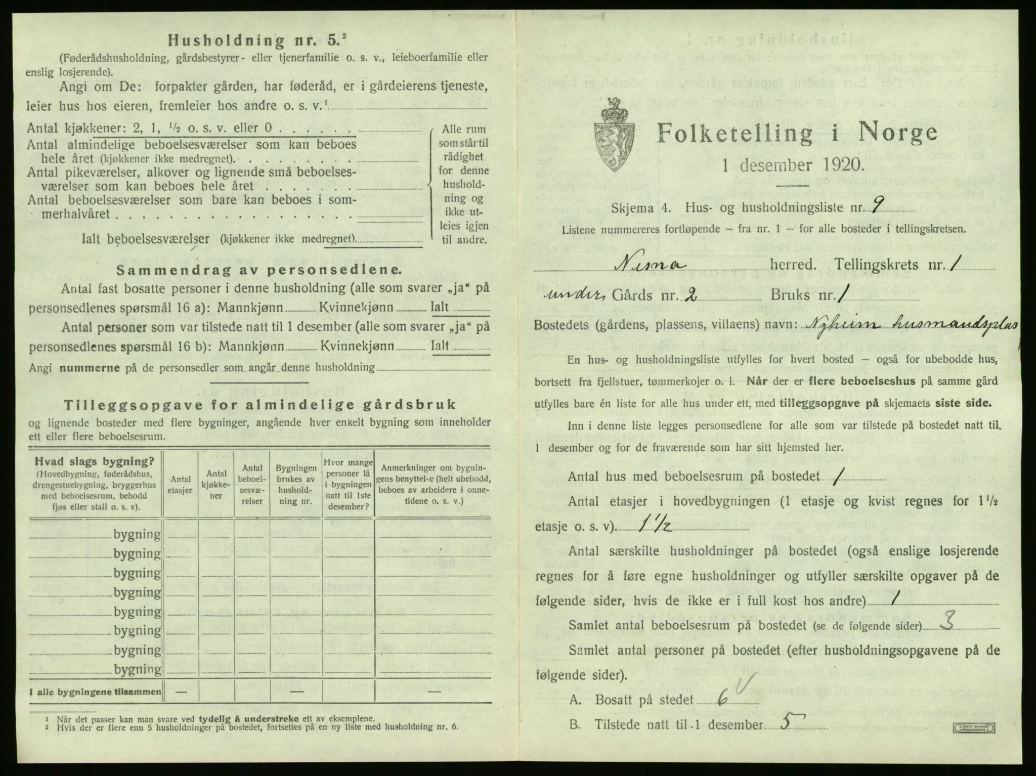 SAT, 1920 census for Nesna, 1920, p. 51