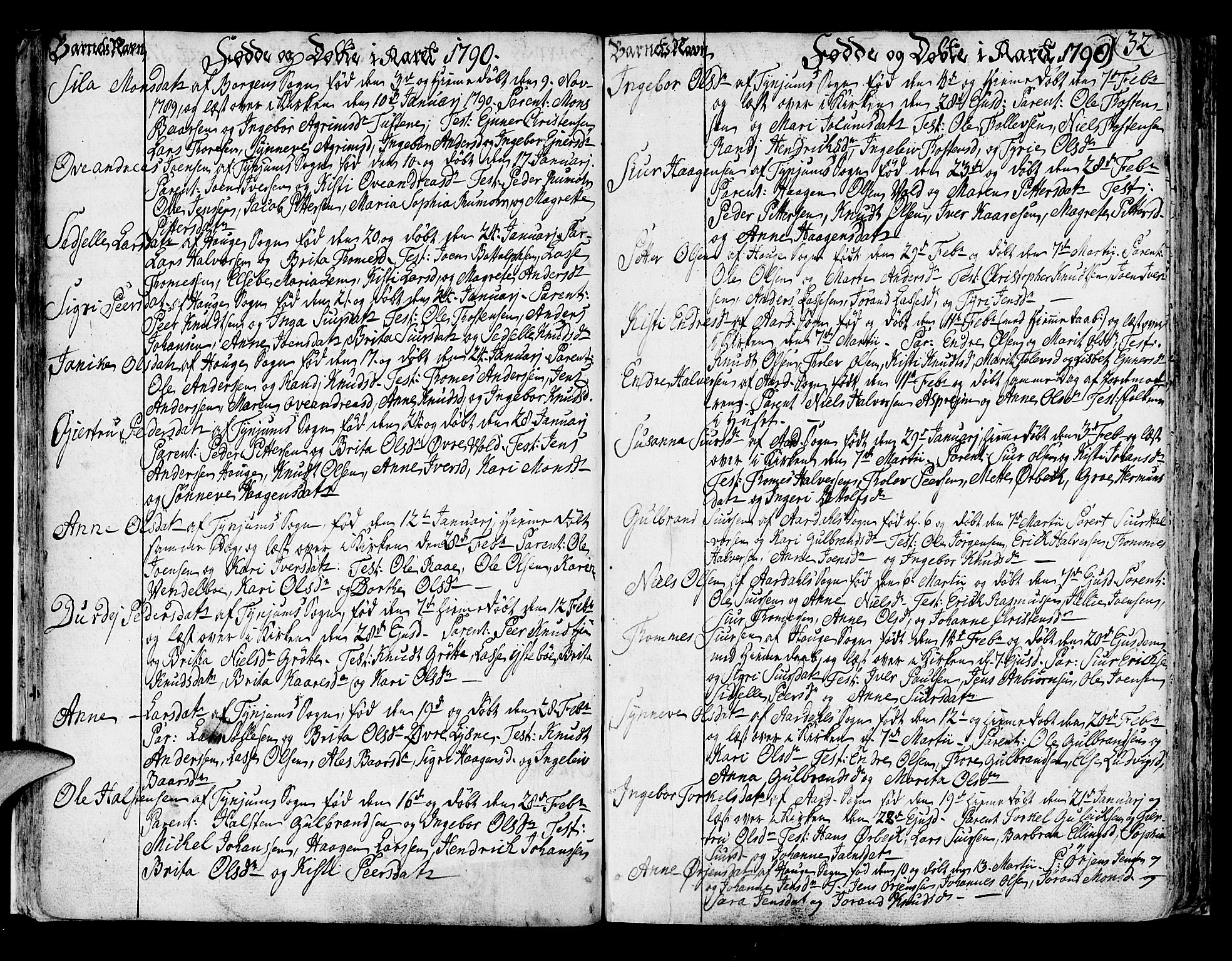 Lærdal sokneprestembete, SAB/A-81201: Parish register (official) no. A 3, 1783-1804, p. 32