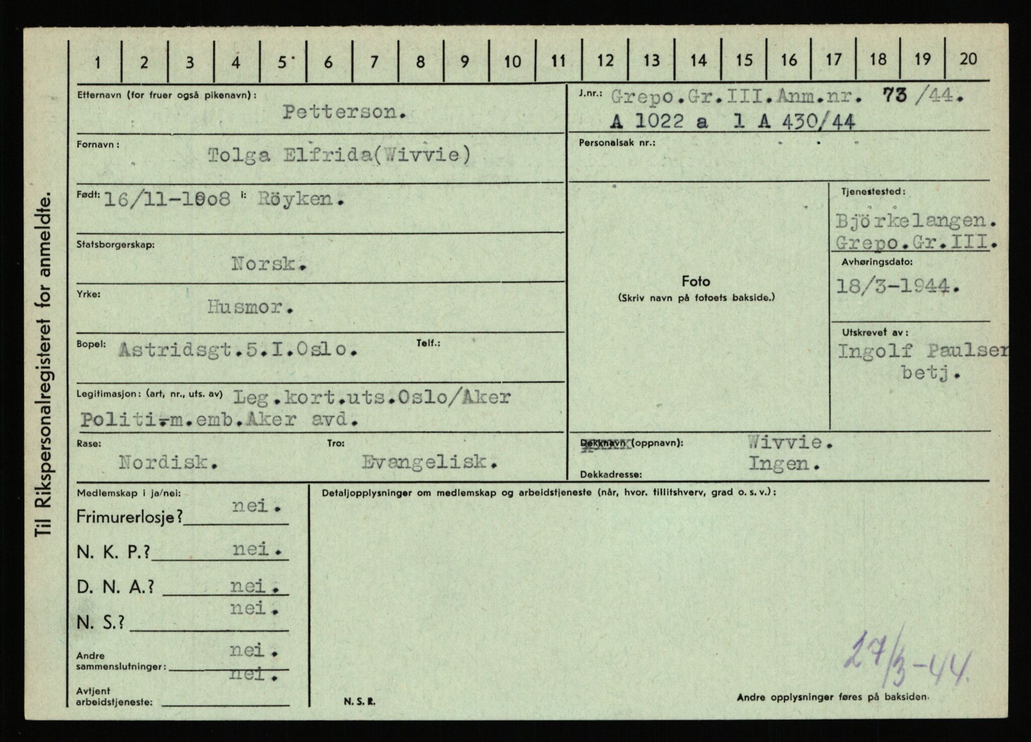 Statspolitiet - Hovedkontoret / Osloavdelingen, AV/RA-S-1329/C/Ca/L0012: Oanæs - Quistgaard	, 1943-1945, p. 4472