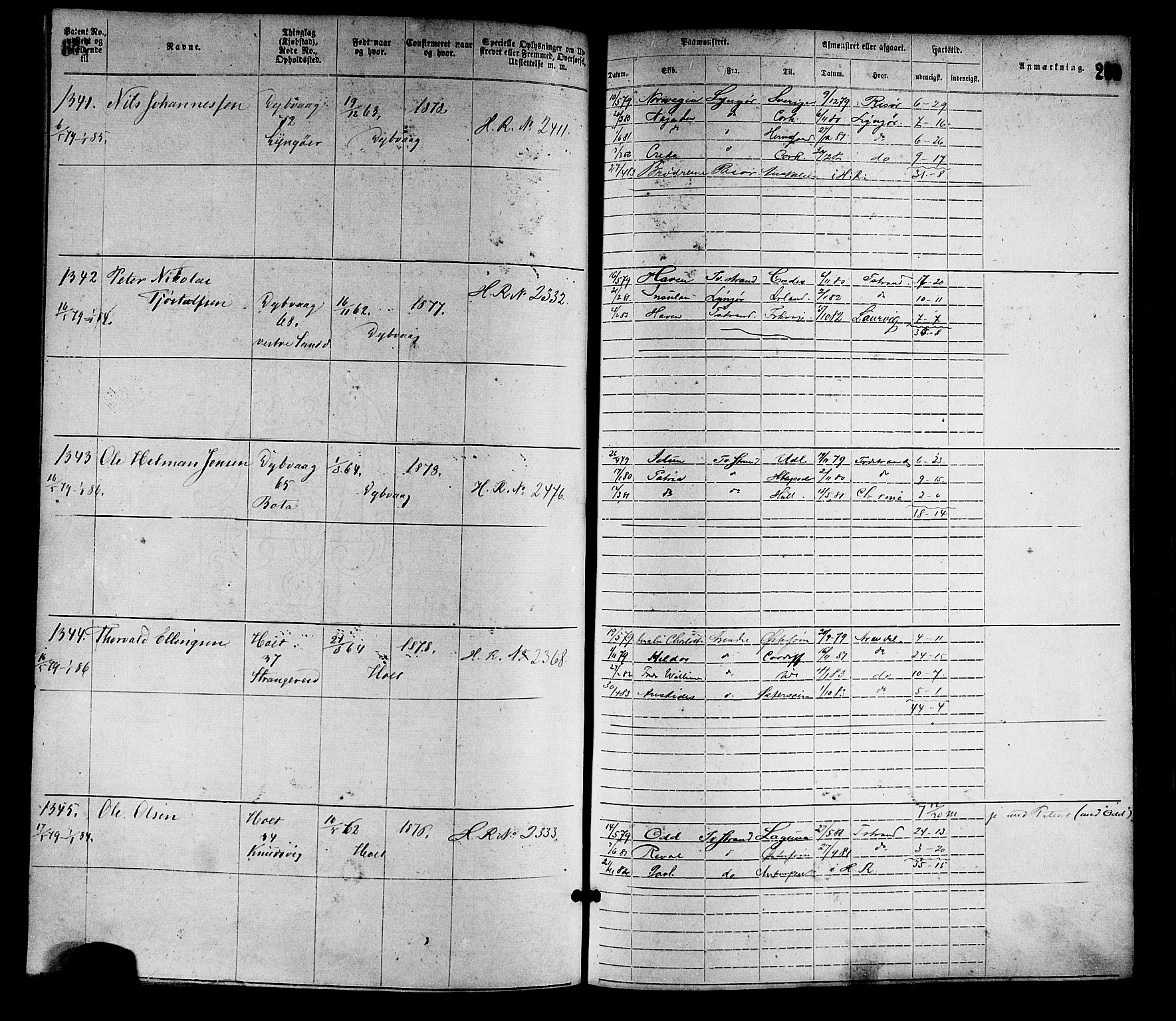 Tvedestrand mønstringskrets, SAK/2031-0011/F/Fa/L0001: Annotasjonsrulle nr 1-1905 med register, R-1, 1866-1886, p. 294