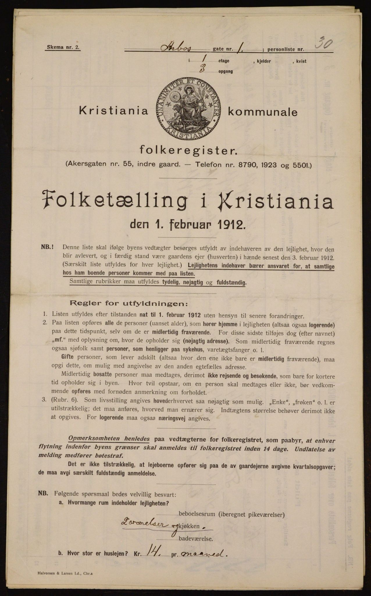 OBA, Municipal Census 1912 for Kristiania, 1912, p. 1677