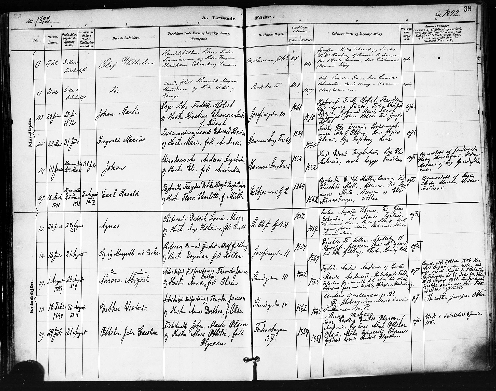 Trefoldighet prestekontor Kirkebøker, SAO/A-10882/F/Fa/L0006: Parish register (official) no. I 6, 1891-1899, p. 38